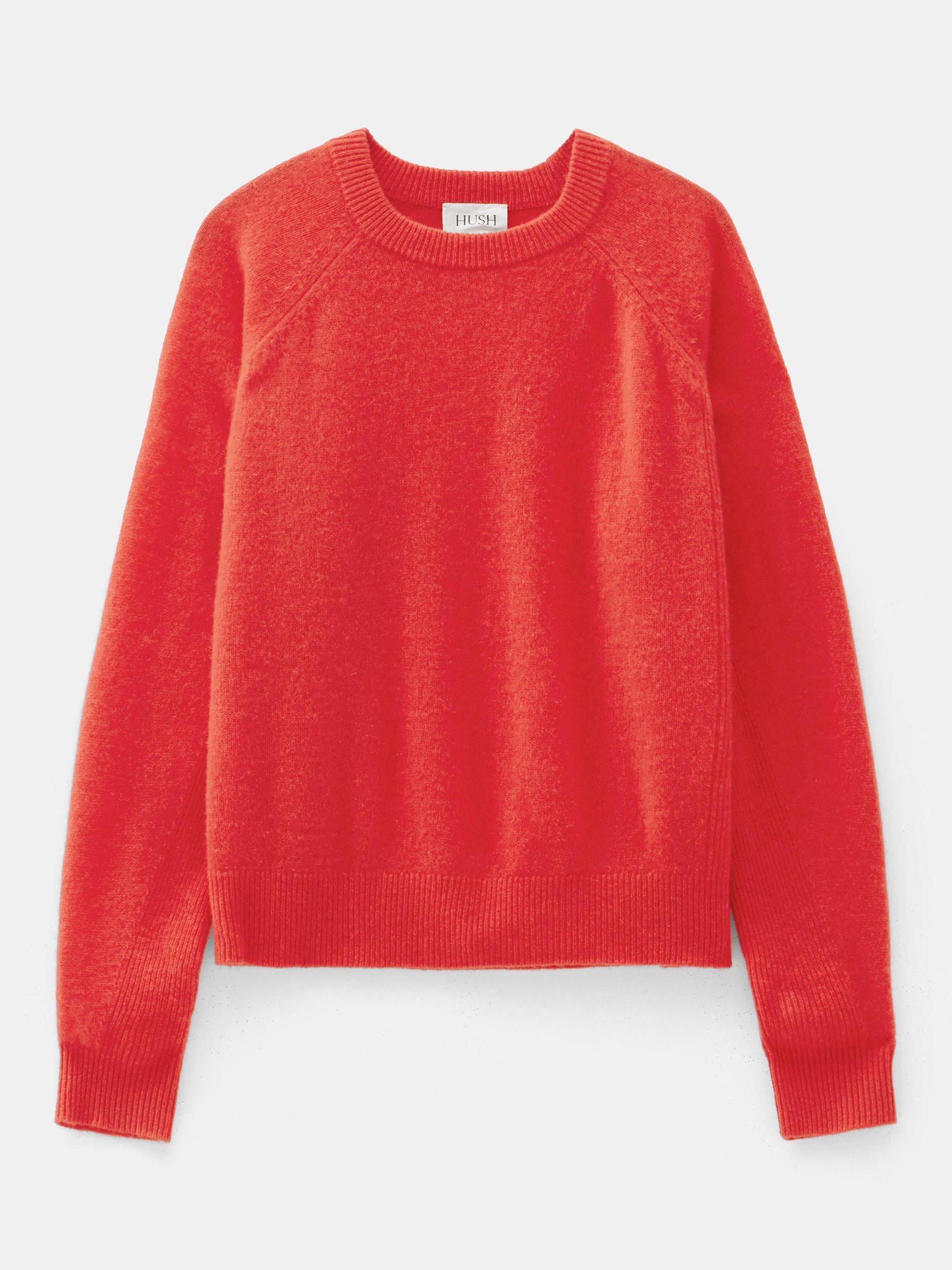 Product image 4 of 5, which shows HUSH Jasmine Cashmere Rib Jumper, Tomato Red, XXS