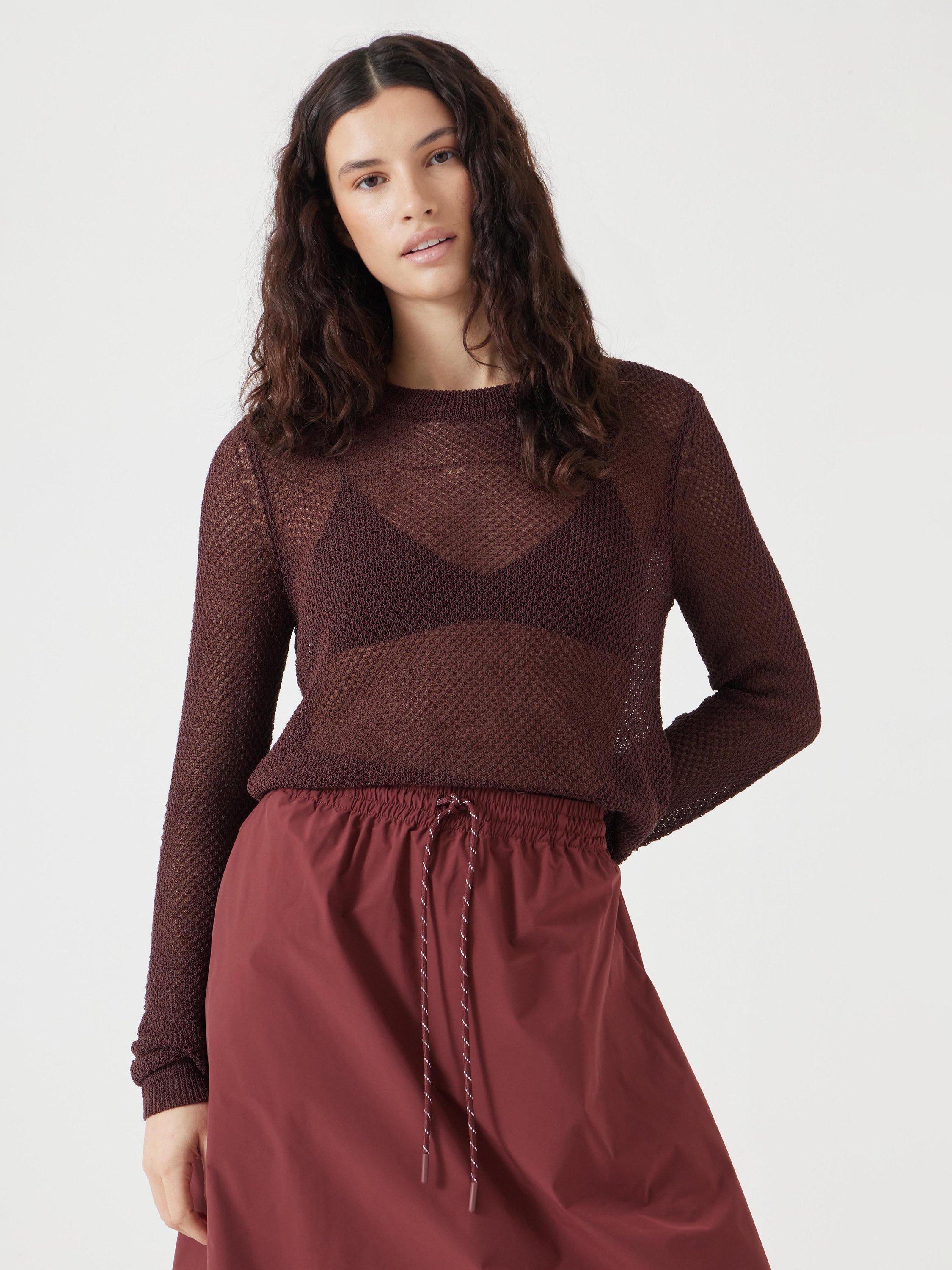 Product image 1 of 5, which shows HUSH Textured Stitch Semi-Sheer Jumper, Fudge Brown, L