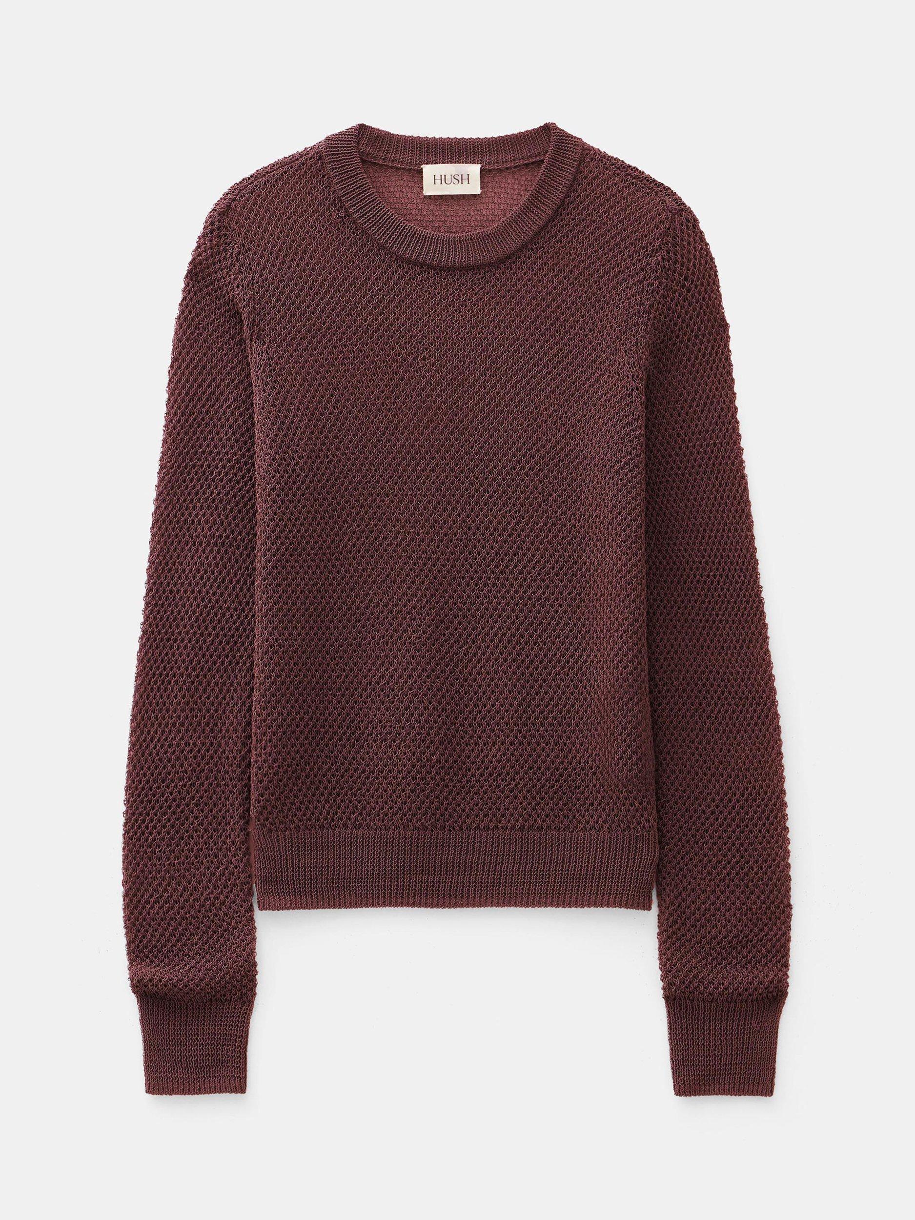 Product image 4 of 5, which shows HUSH Textured Stitch Semi-Sheer Jumper, Fudge Brown, L