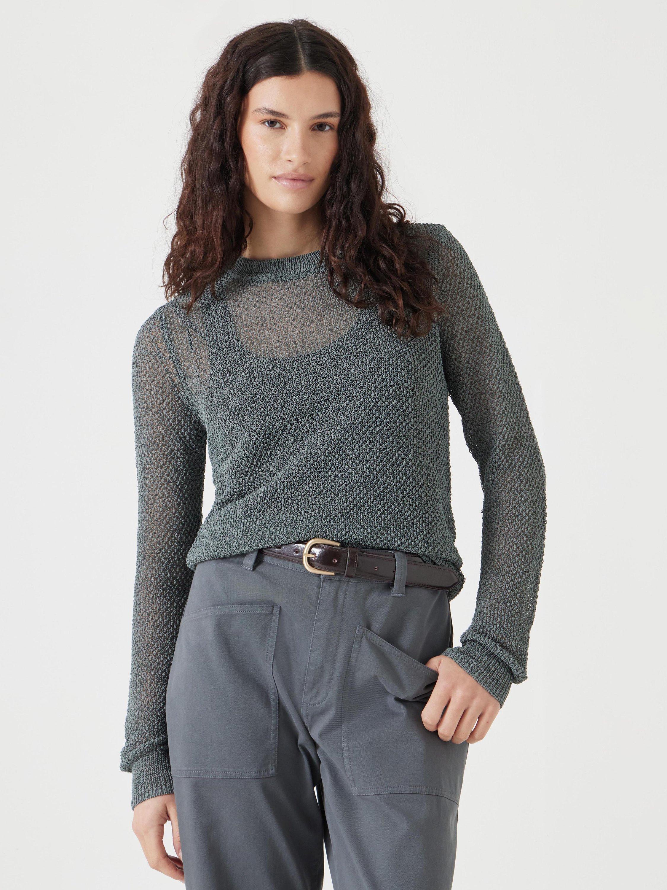Product image 1 of 6, which shows HUSH Textured Stitch Semi-Sheer Jumper, Sage Green, XXS