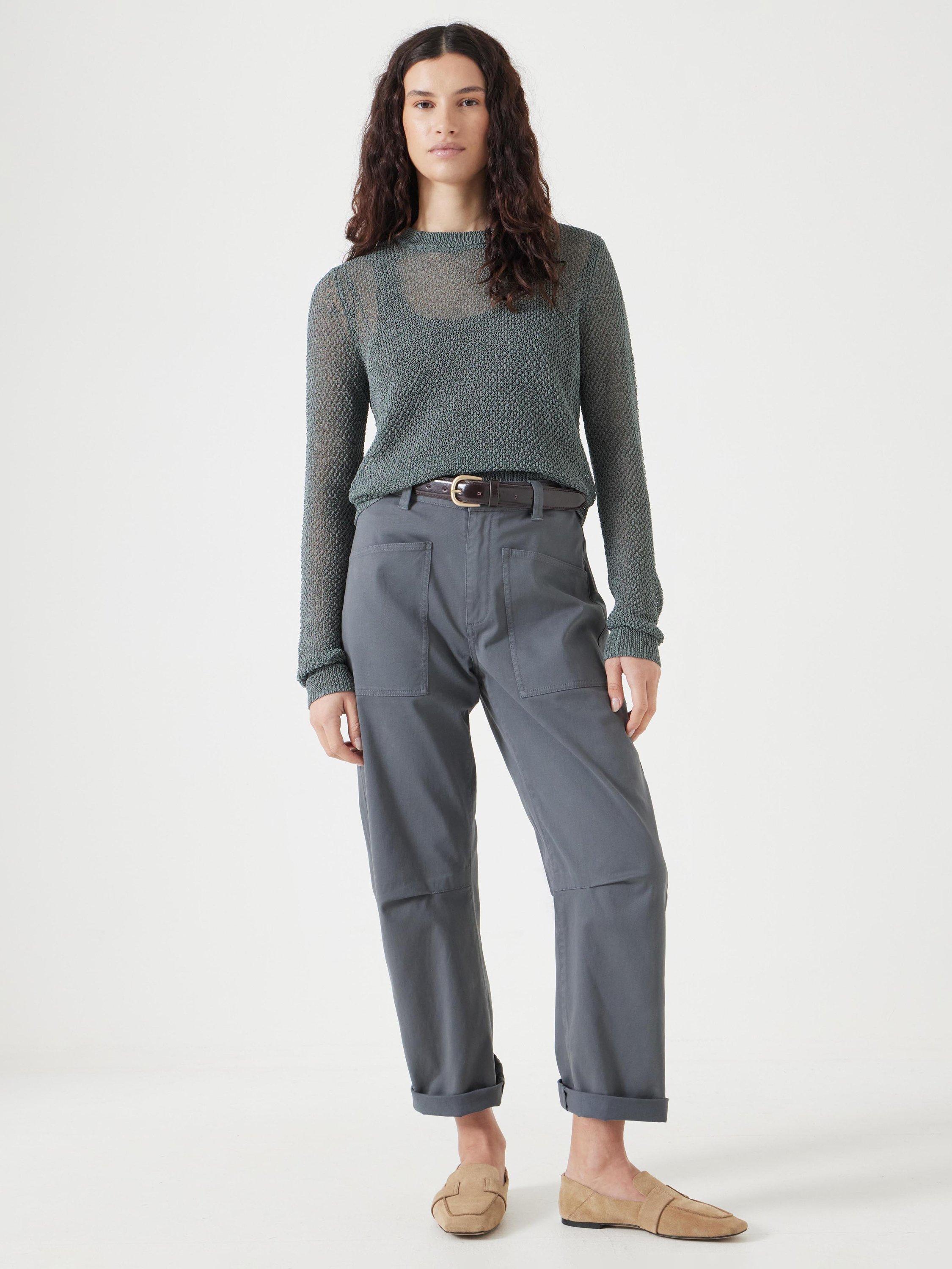Product image 2 of 6, which shows HUSH Textured Stitch Semi-Sheer Jumper, Sage Green, XXS