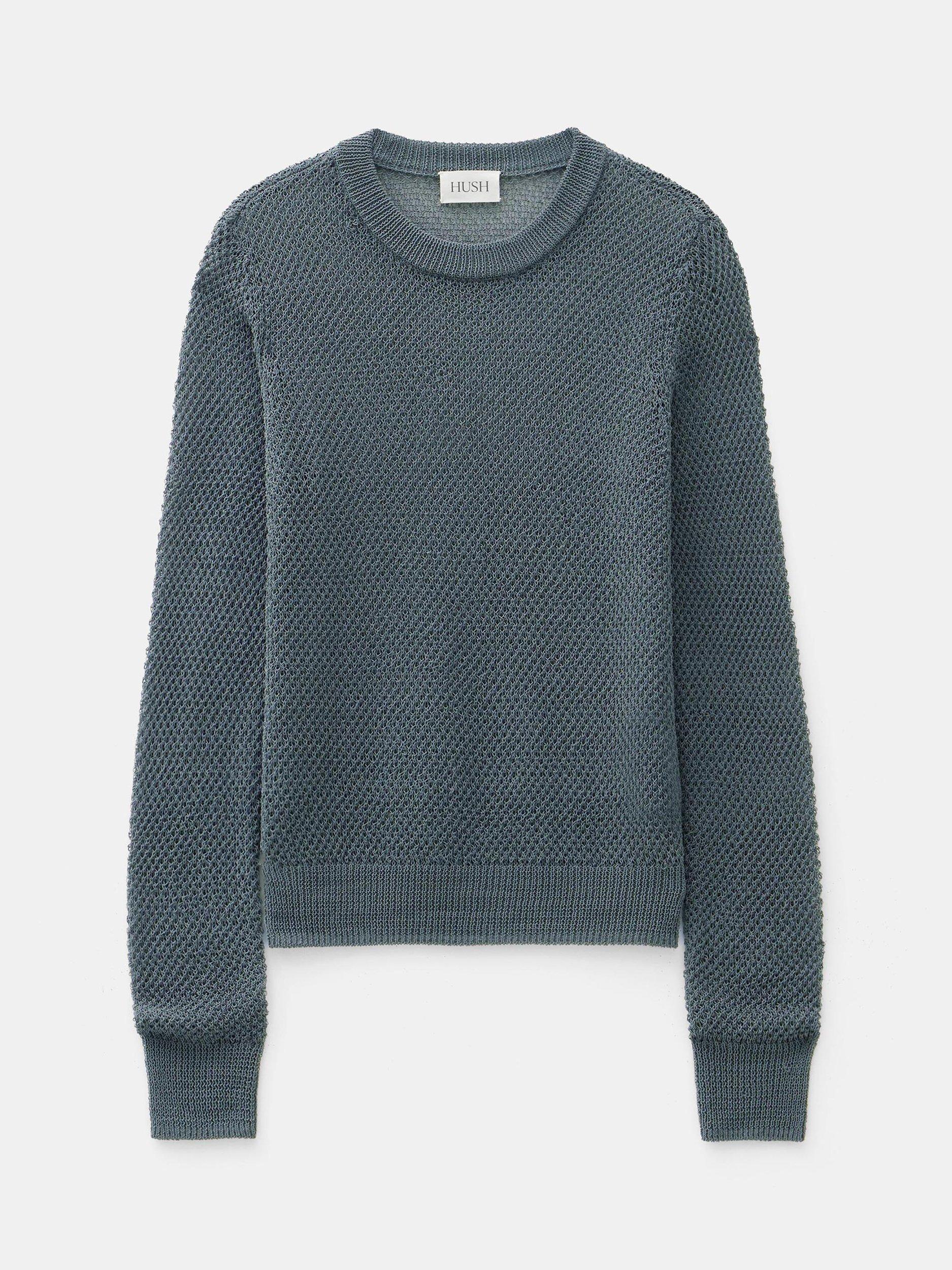 Product image 4 of 6, which shows HUSH Textured Stitch Semi-Sheer Jumper, Sage Green, XXS