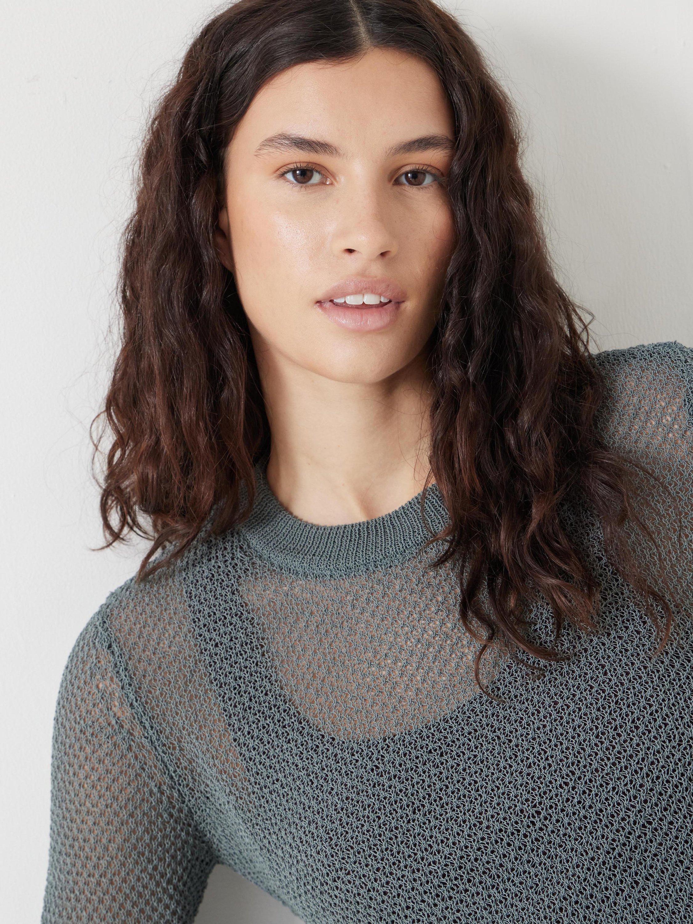 Product image 6 of 6, which shows HUSH Textured Stitch Semi-Sheer Jumper, Sage Green, XXS