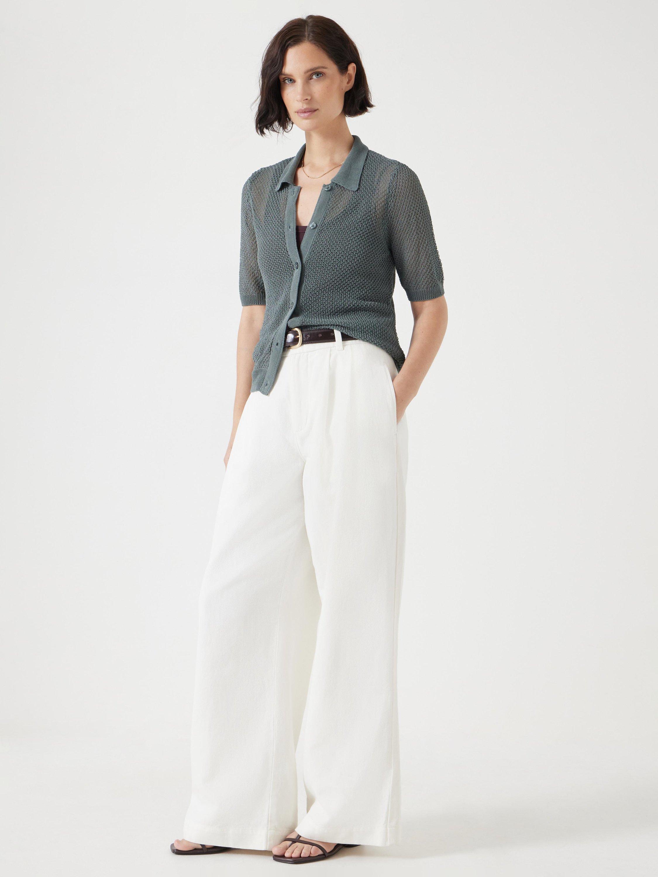 Product image 2 of 5, which shows HUSH Textured Stitch Semi-Sheer Knit Top, Sage Green, XXS