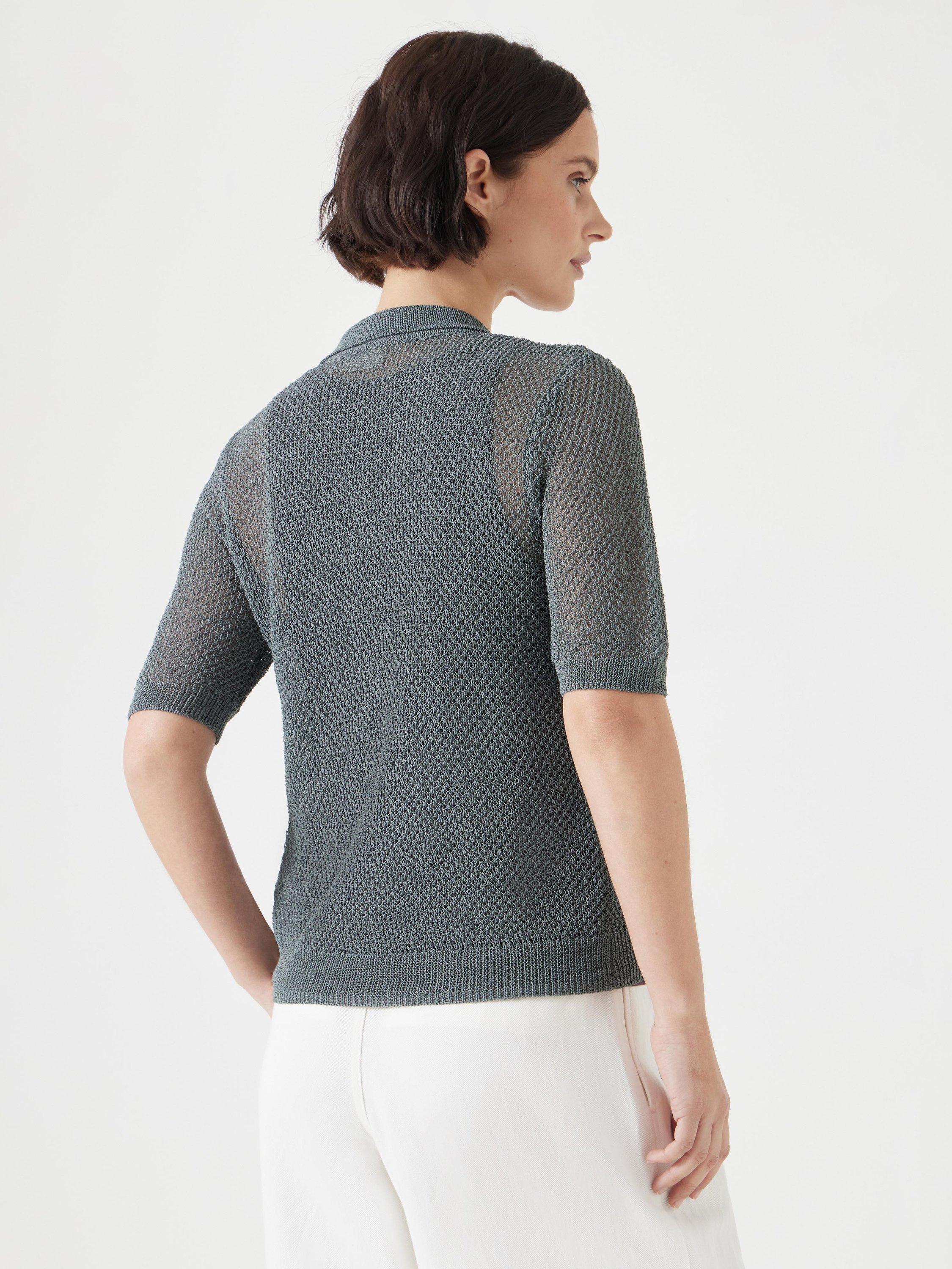 Product image 3 of 5, which shows HUSH Textured Stitch Semi-Sheer Knit Top, Sage Green, XXS