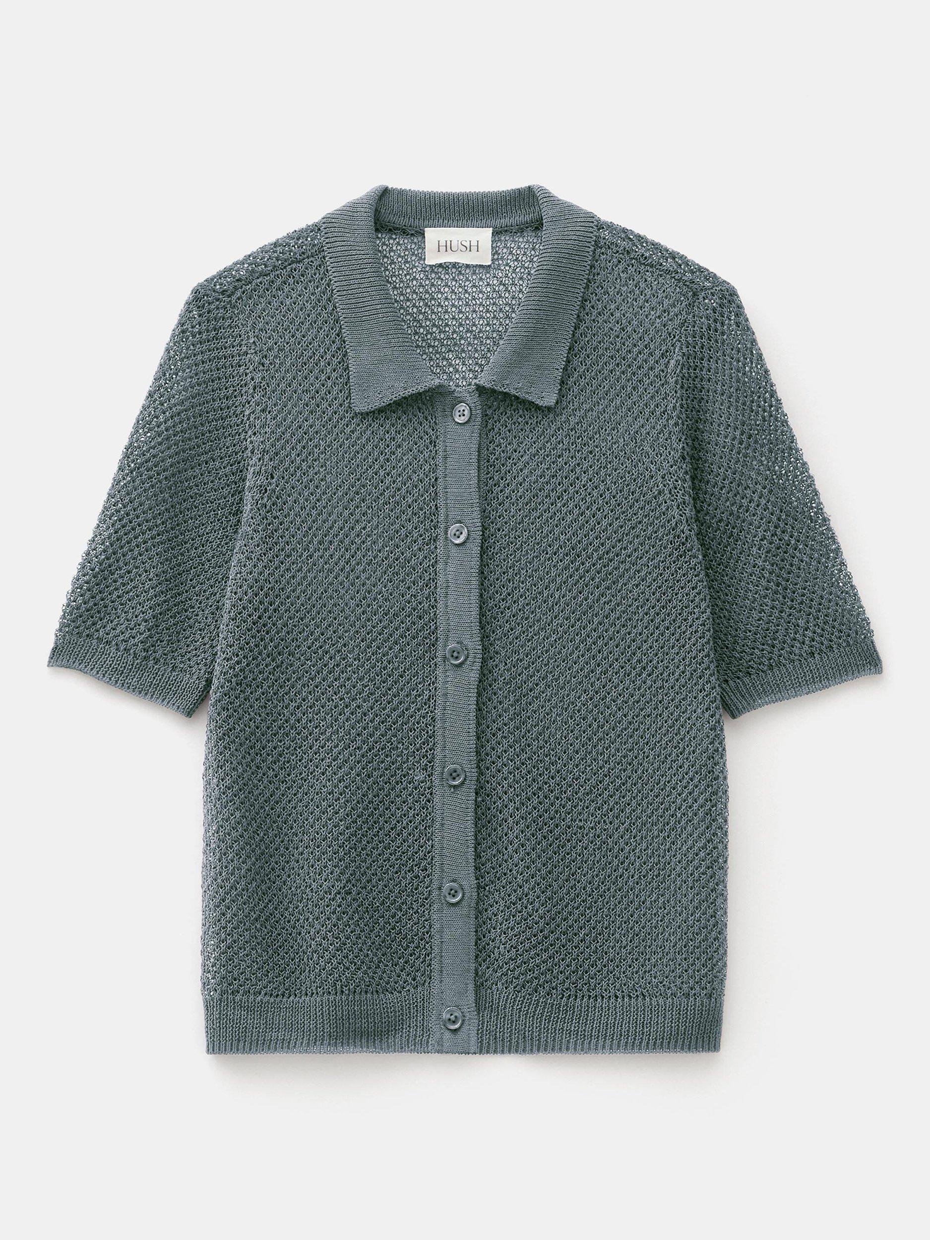 Product image 4 of 5, which shows HUSH Textured Stitch Semi-Sheer Knit Top, Sage Green, XXS