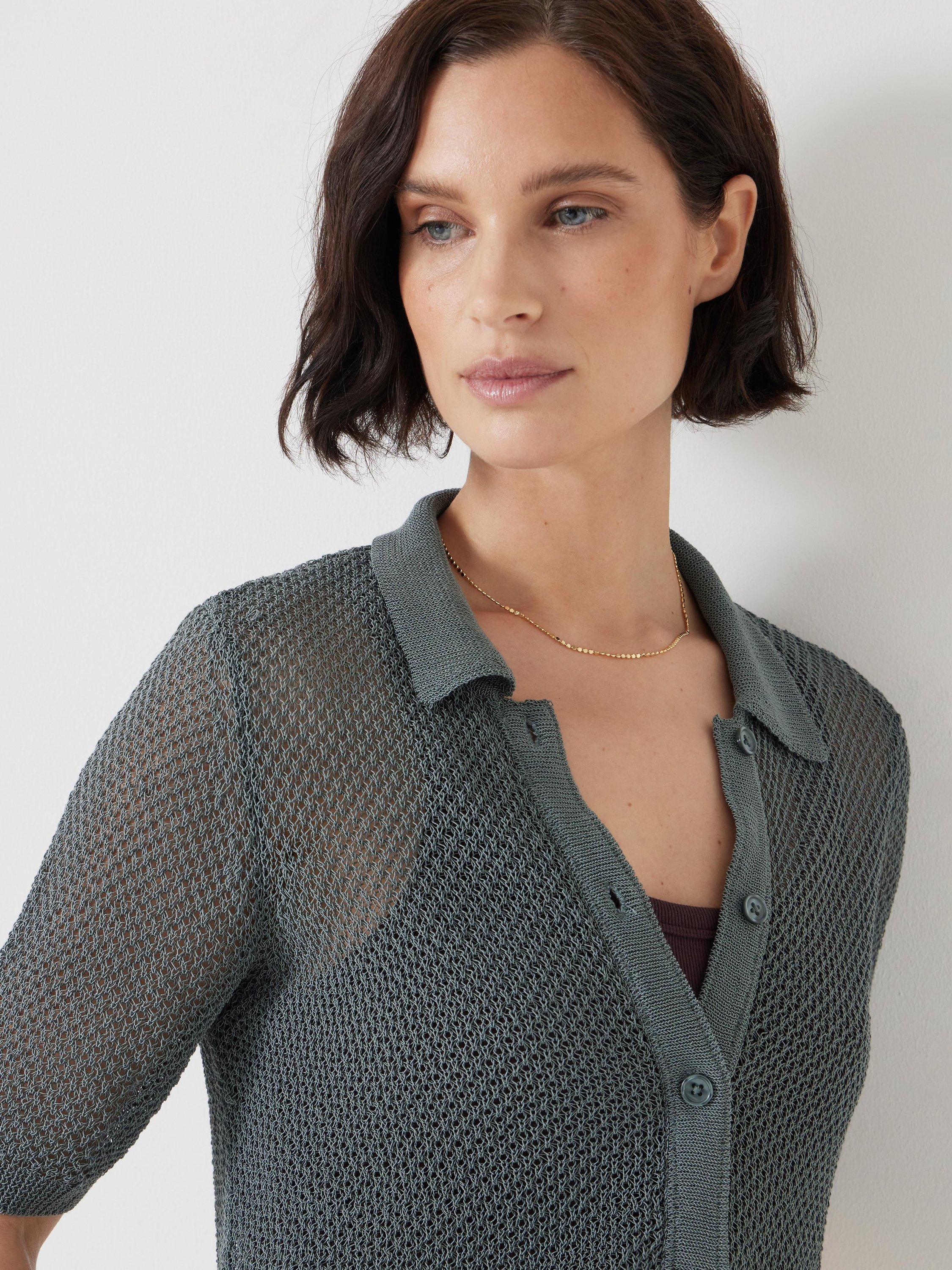 Product image 5 of 5, which shows HUSH Textured Stitch Semi-Sheer Knit Top, Sage Green, XXS