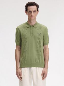 Fred Perry Laurel Wreath Knitted Short Sleeve Polo Shirt, Olive Mint, Olive Mint