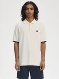 Fred Perry Cotton Regular Fit Zip-Neck Polo Shirt, Ecru