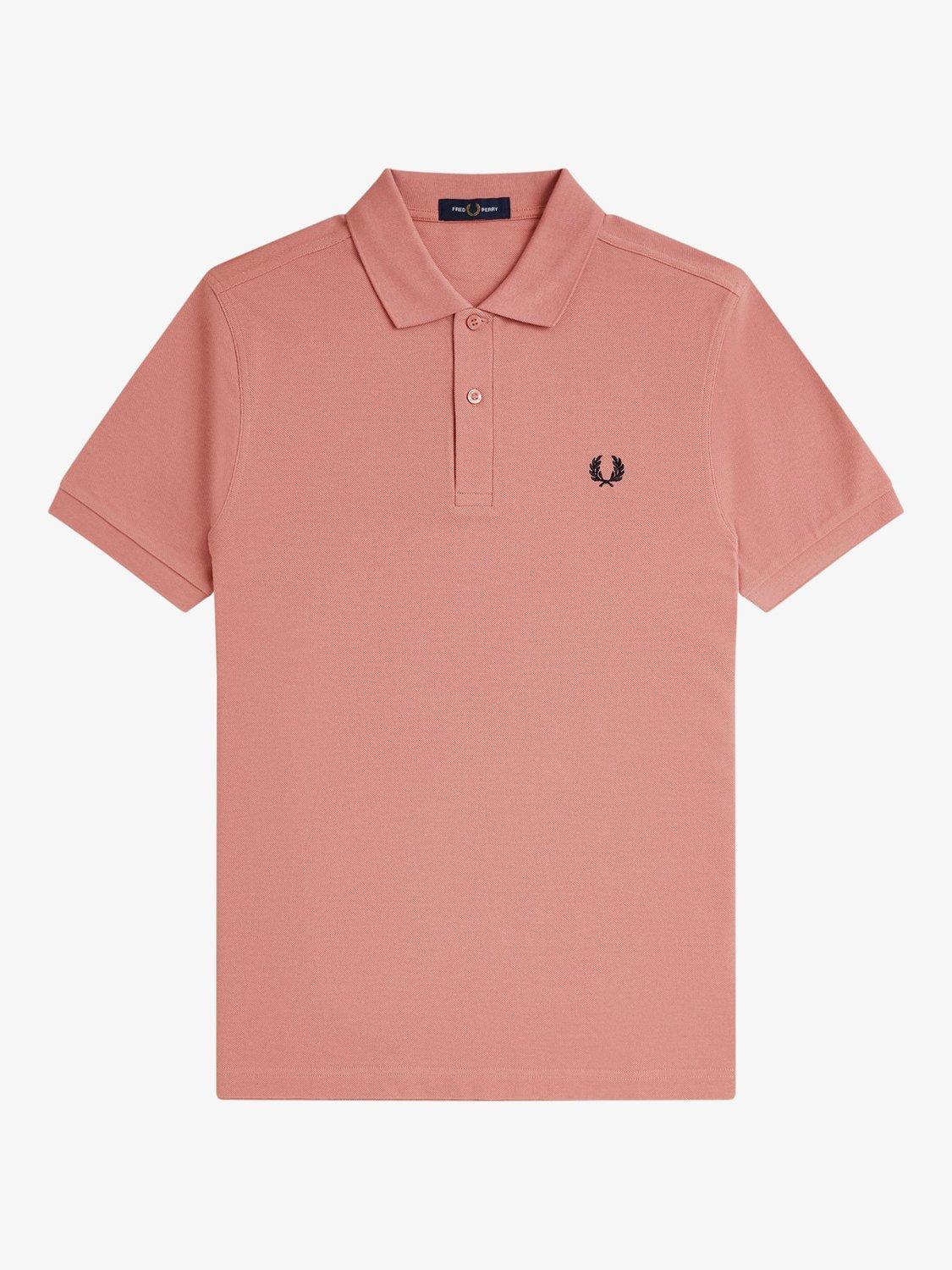 Product image 4 of 5, which shows Fred Perry Cotton Regular Fit Short Sleeve Polo Shirt, Putty Pink/Navy, S