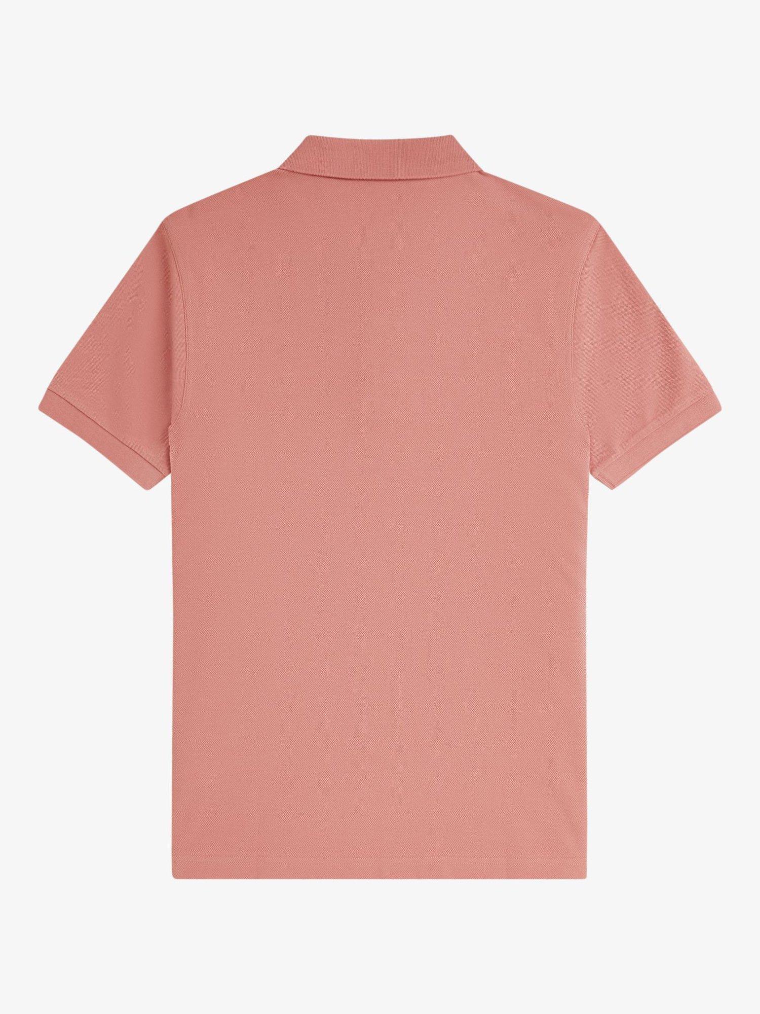 Product image 5 of 5, which shows Fred Perry Cotton Regular Fit Short Sleeve Polo Shirt, Putty Pink/Navy, S