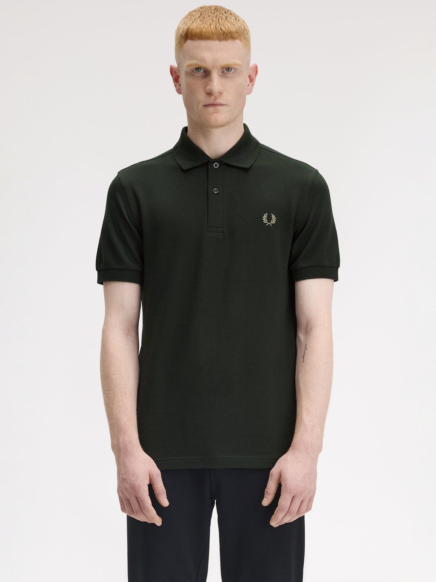 Product image 1 of 5, which shows Fred Perry Cotton Regular Fit Short Sleeve Polo Shirt, Nghgrn/Olivemint, S