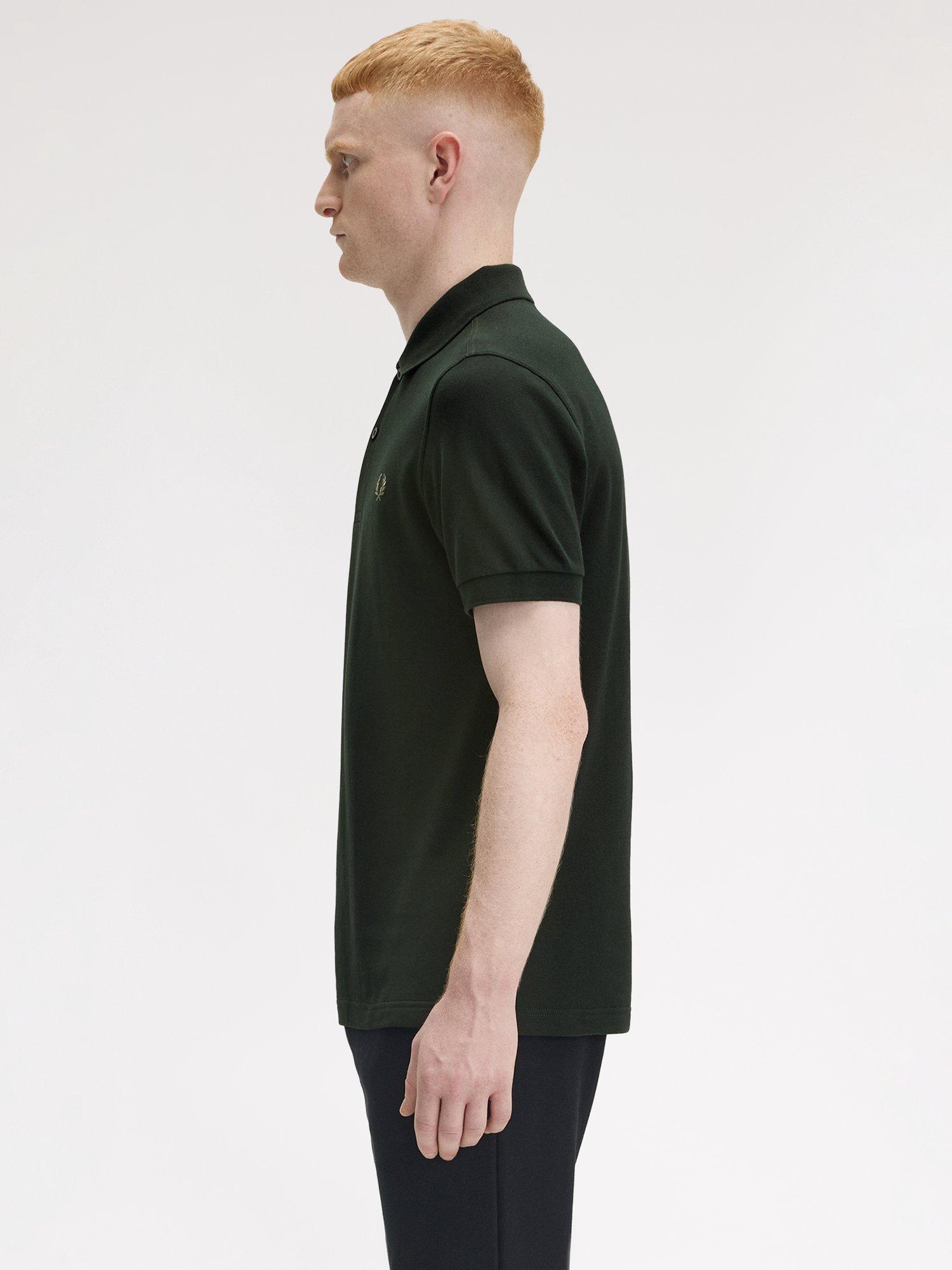 Product image 2 of 5, which shows Fred Perry Cotton Regular Fit Short Sleeve Polo Shirt, Nghgrn/Olivemint, S