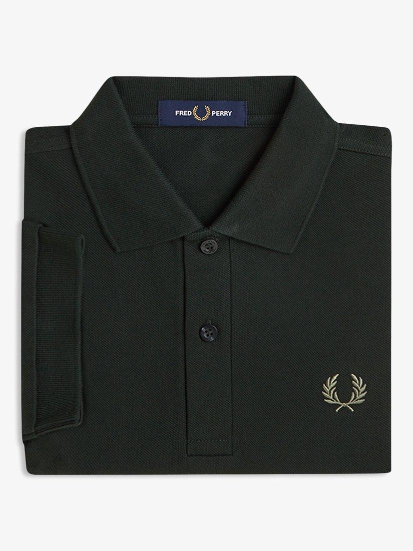 Product image 3 of 5, which shows Fred Perry Cotton Regular Fit Short Sleeve Polo Shirt, Nghgrn/Olivemint, S