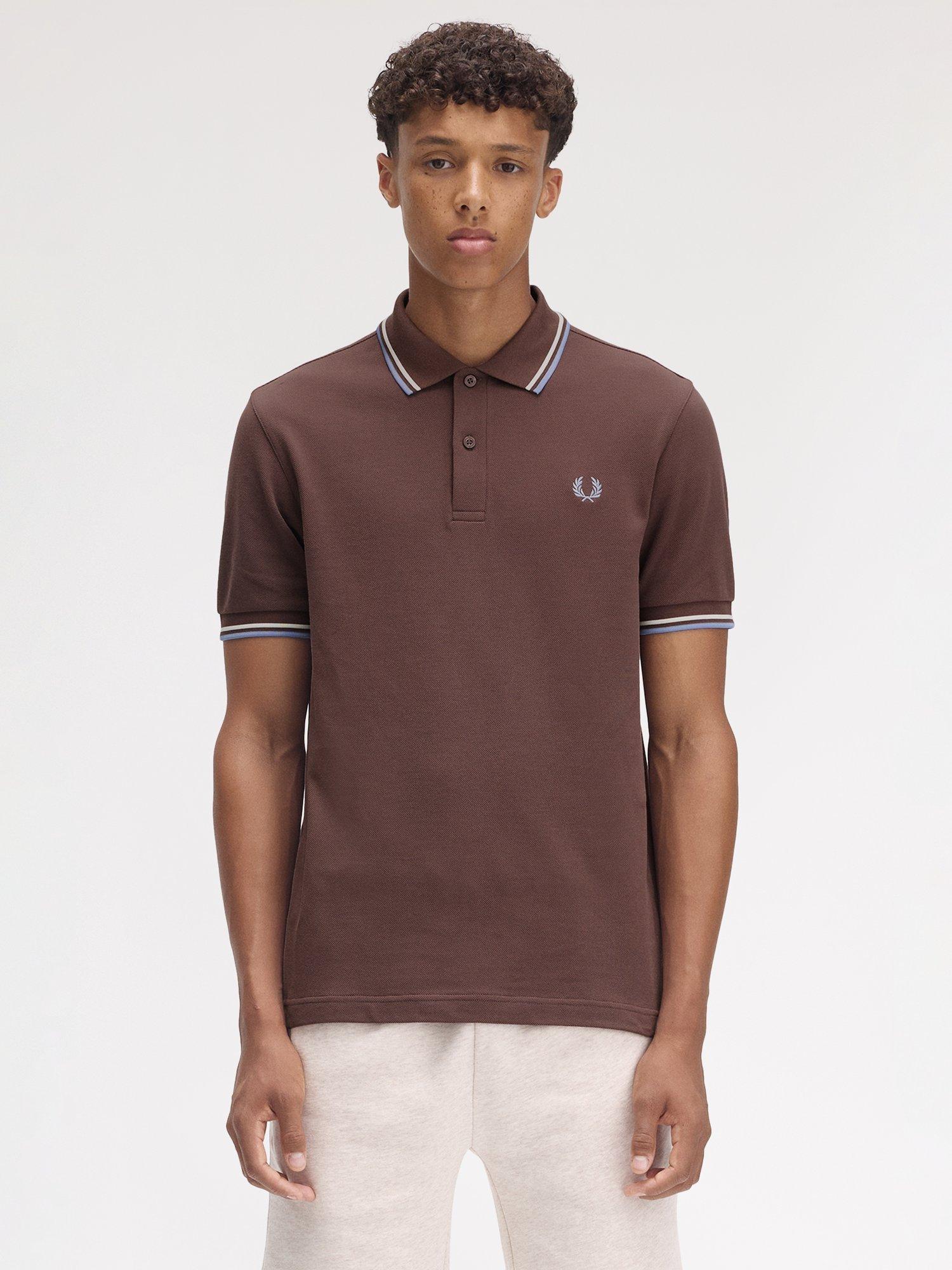 Product image 1 of 5, which shows Fred Perry Cotton Twin Tipped Regular Fit Polo Shirt, Crbri/Ecr/Lghsmo, S