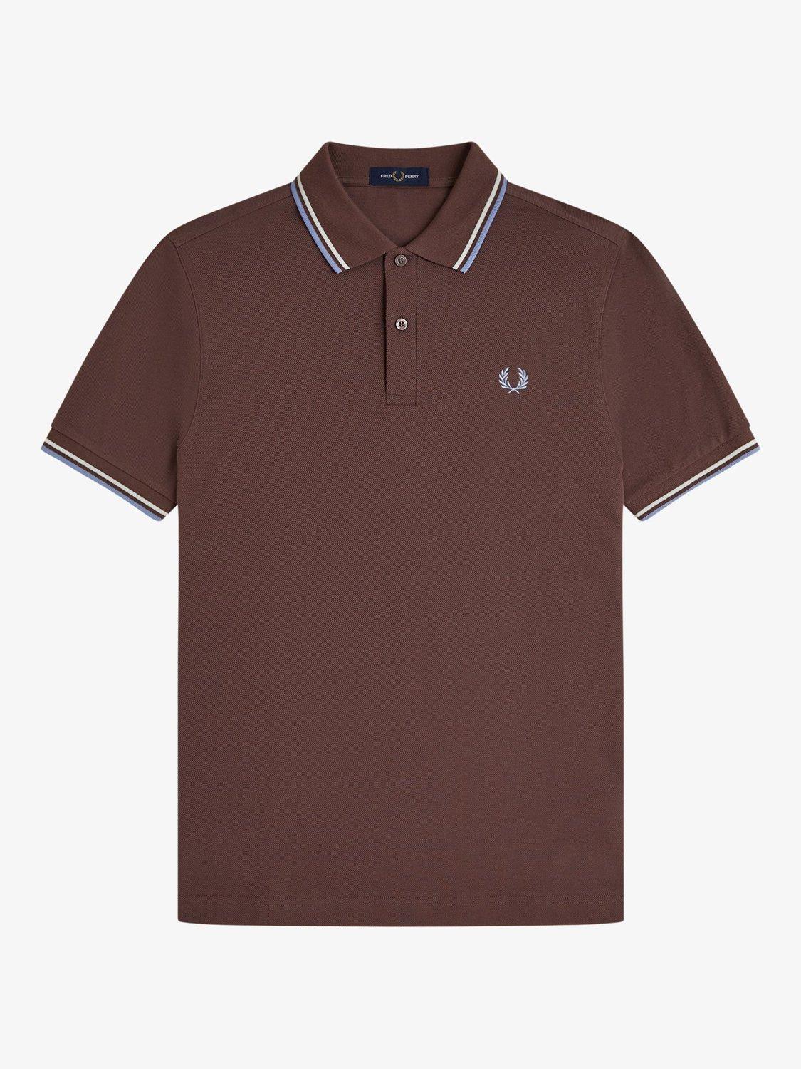 Product image 4 of 5, which shows Fred Perry Cotton Twin Tipped Regular Fit Polo Shirt, Crbri/Ecr/Lghsmo, S