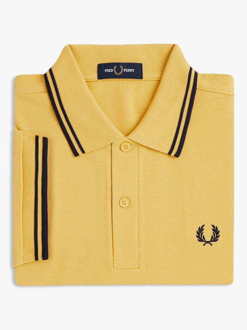Product image 3 of 5, which shows Fred Perry Cotton Twin Tipped Regular Fit Polo Shirt, Honeycomb/Navy, S