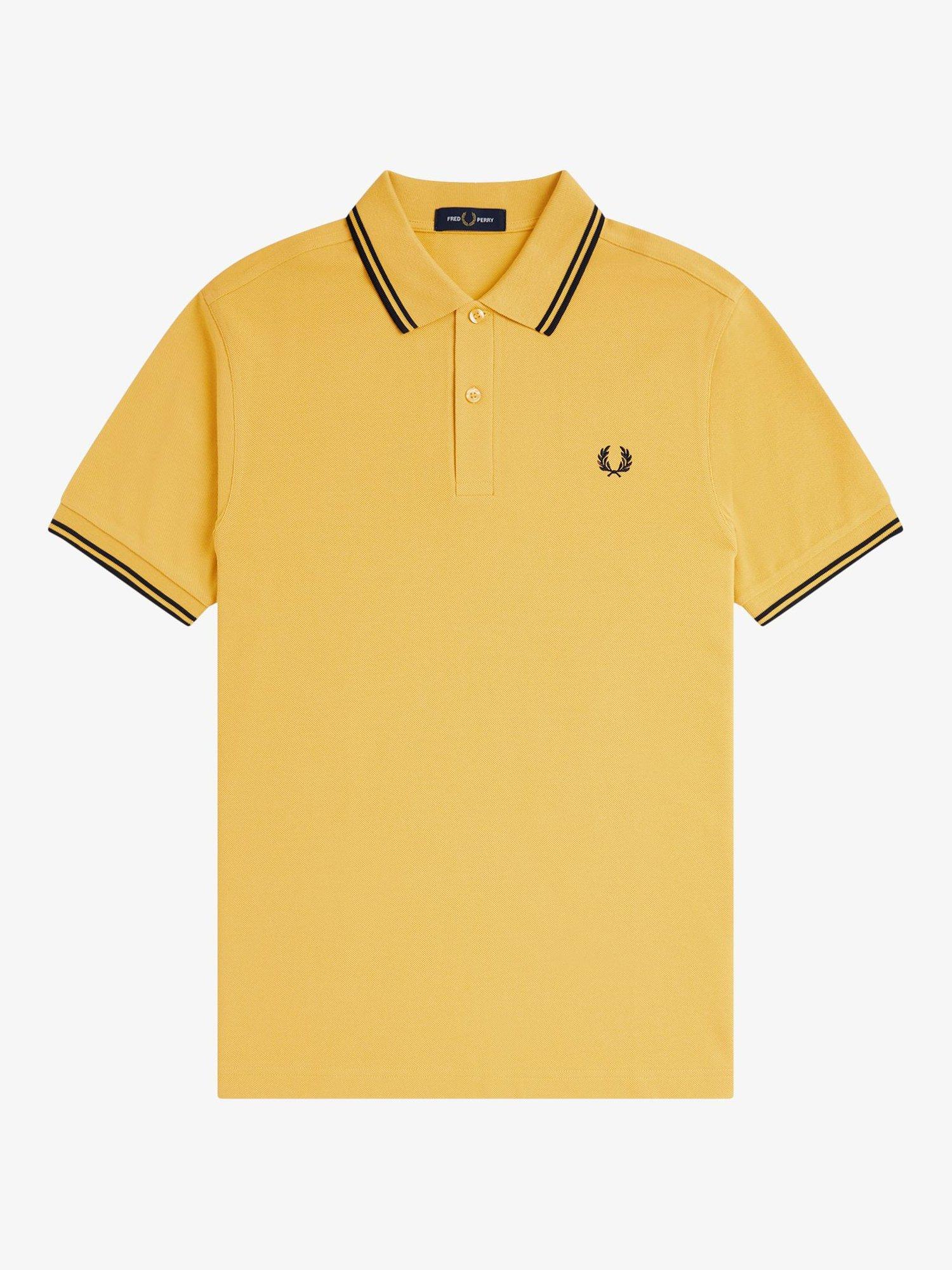 Product image 4 of 5, which shows Fred Perry Cotton Twin Tipped Regular Fit Polo Shirt, Honeycomb/Navy, S