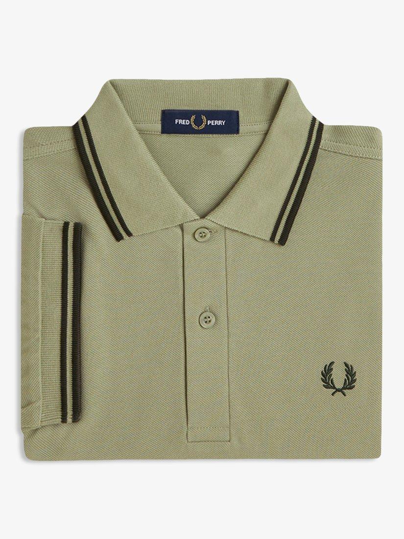 Product image 3 of 5, which shows Fred Perry Cotton Twin Tipped Regular Fit Polo Shirt, Olivmnt/Ngtgreen, S