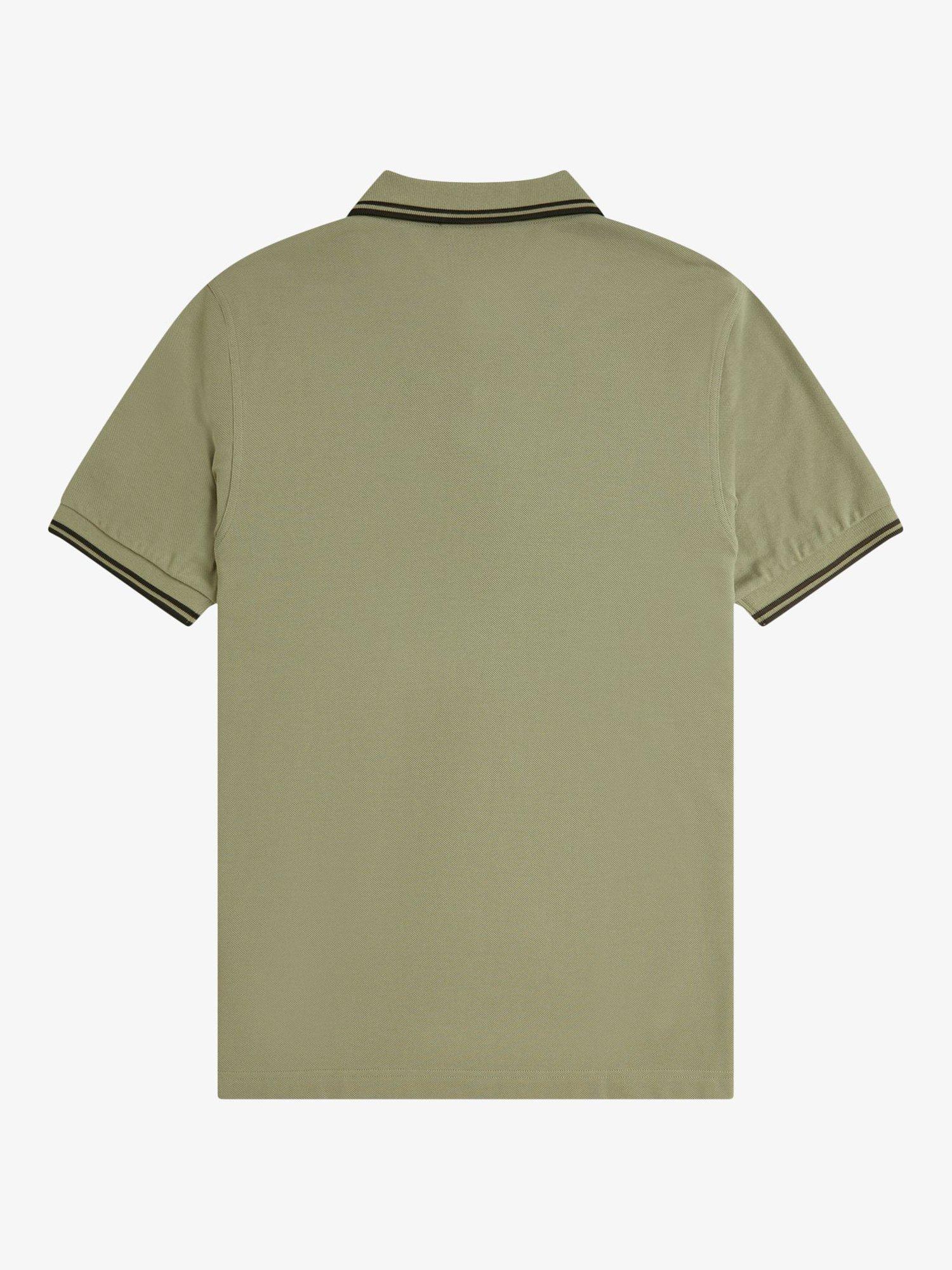 Product image 5 of 5, which shows Fred Perry Cotton Twin Tipped Regular Fit Polo Shirt, Olivmnt/Ngtgreen, S