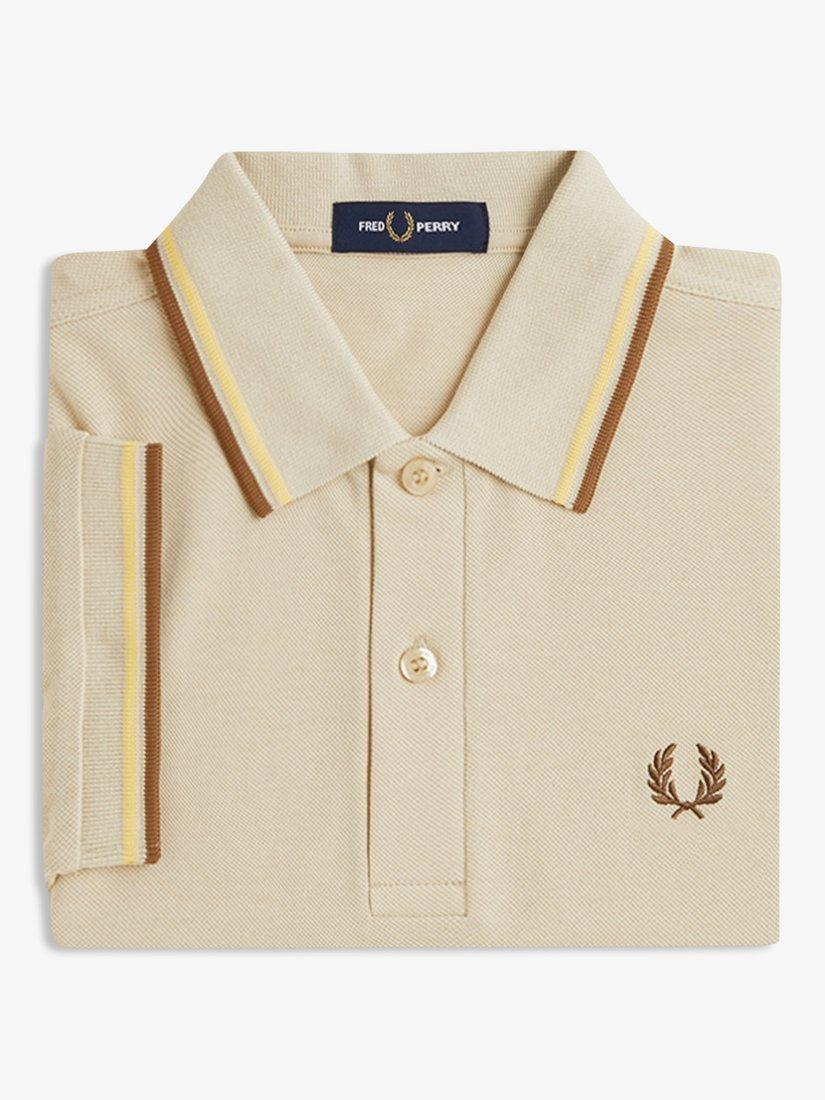 Product image 3 of 5, which shows Fred Perry Cotton Twin Tipped Regular Fit Polo Shirt, Oatm/Chmpg/Stone, S