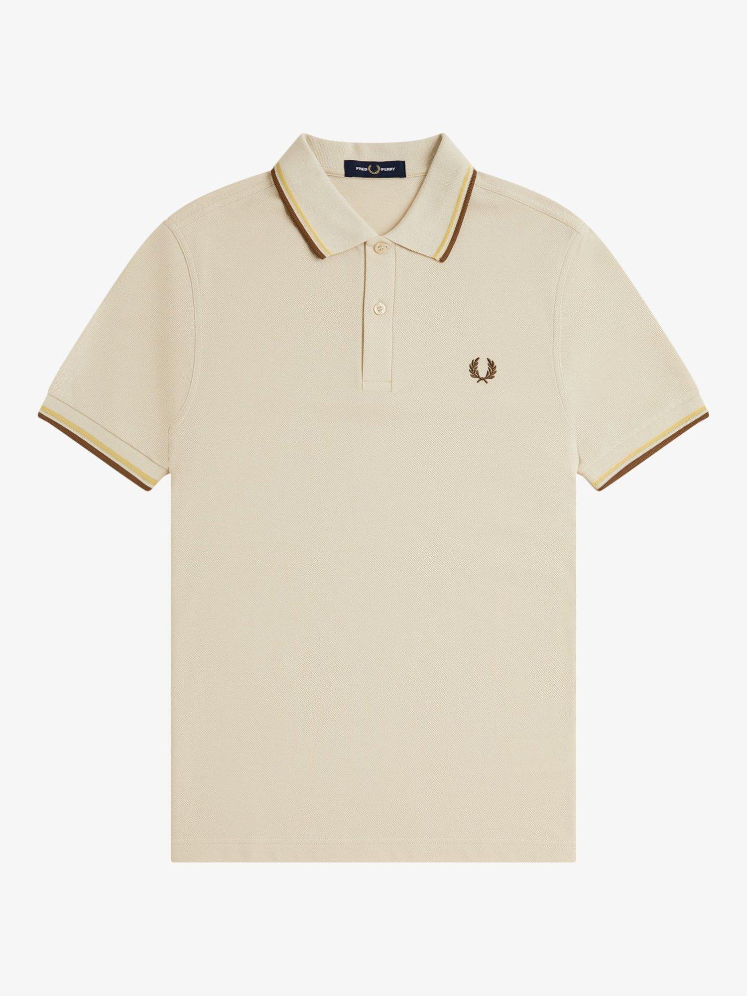 Product image 4 of 5, which shows Fred Perry Cotton Twin Tipped Regular Fit Polo Shirt, Oatm/Chmpg/Stone, S