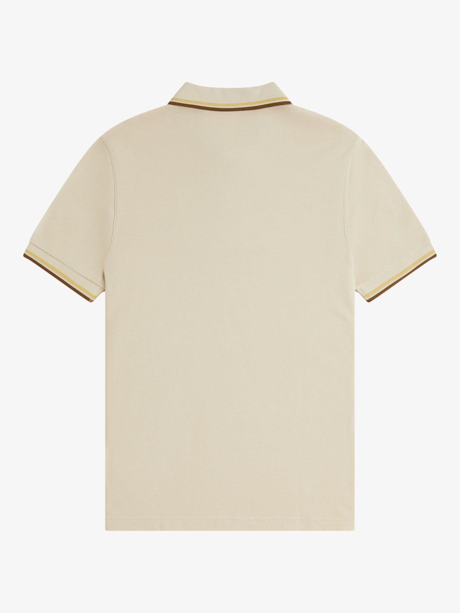 Product image 5 of 5, which shows Fred Perry Cotton Twin Tipped Regular Fit Polo Shirt, Oatm/Chmpg/Stone, S