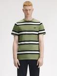 Fred Perry Cotton Regular Fit Short Sleeve Bold Stripe T-Shirt, Olive Mint