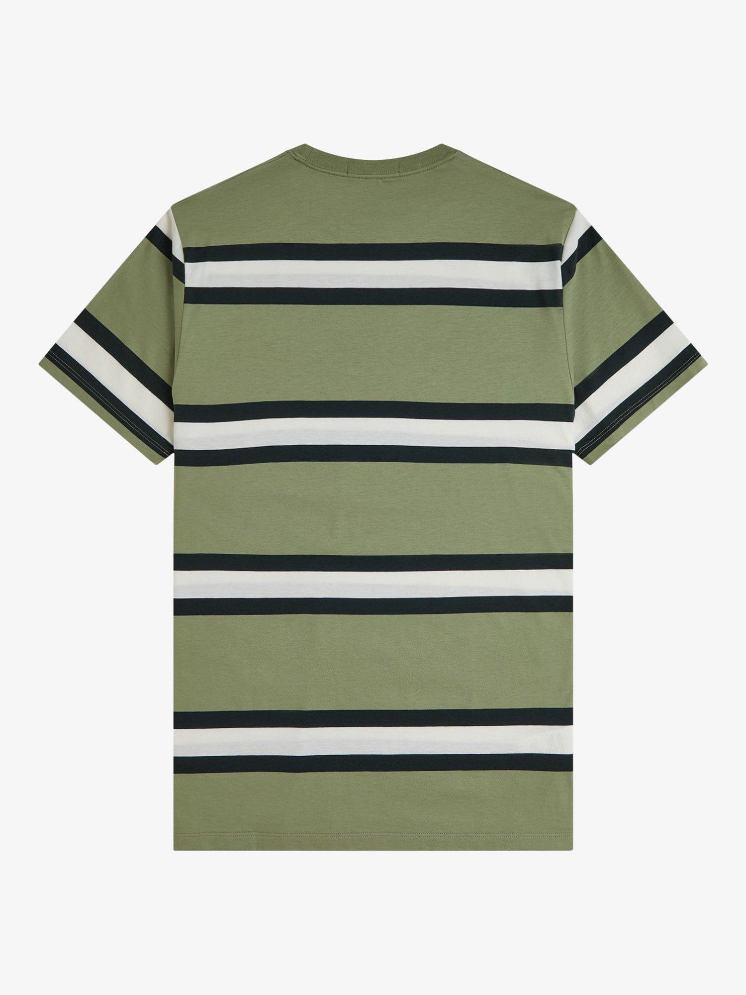 Product image 5 of 5, which shows Fred Perry Cotton Regular Fit Short Sleeve Bold Stripe T-Shirt, Olive Mint, S