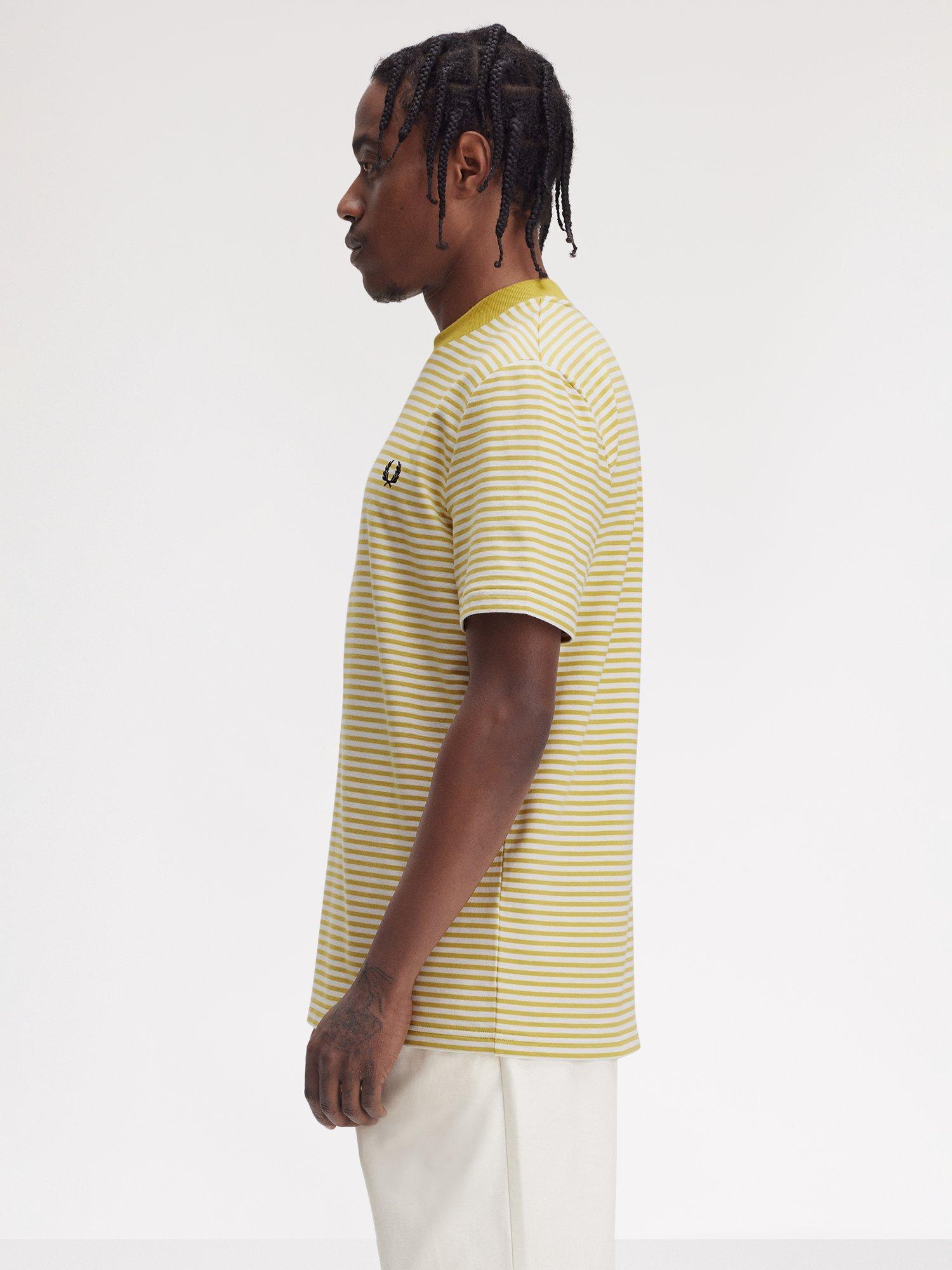 Product image 2 of 5, which shows Fred Perry Cotton Regular Fit Short Sleeve Fine Stripe T-Shirt, Honeycomb, S