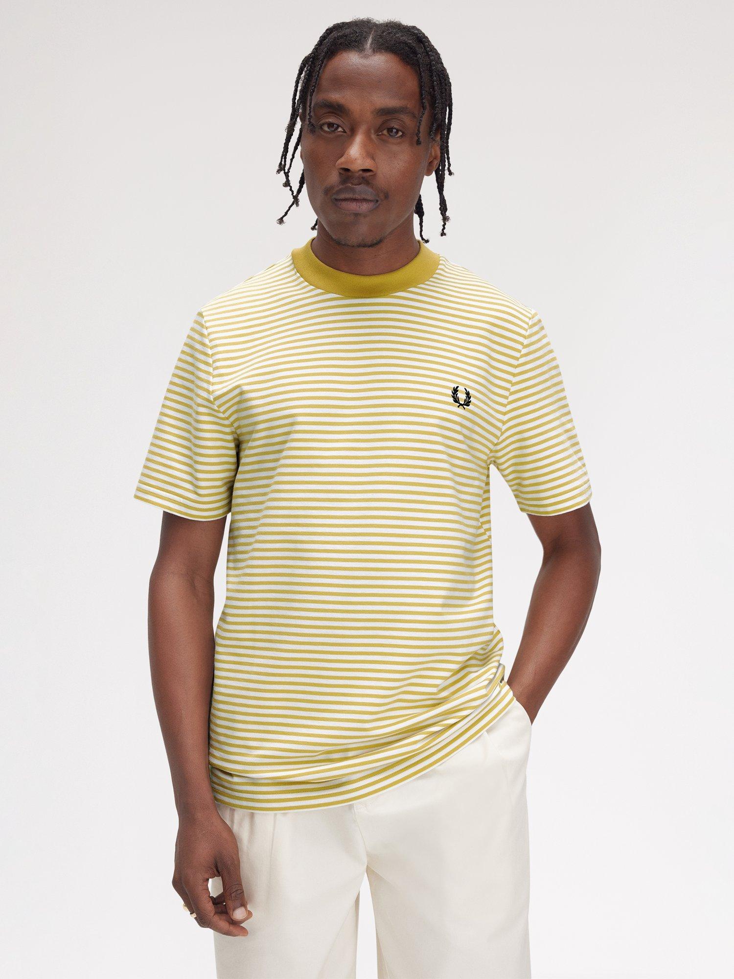 Product image 3 of 5, which shows Fred Perry Cotton Regular Fit Short Sleeve Fine Stripe T-Shirt, Honeycomb, S