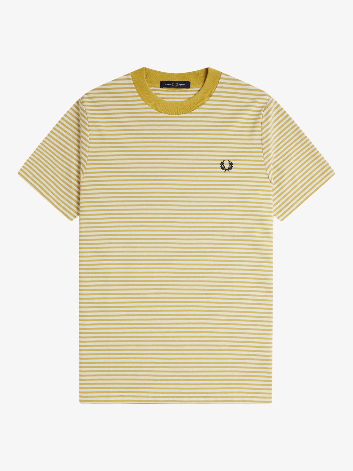 Product image 4 of 5, which shows Fred Perry Cotton Regular Fit Short Sleeve Fine Stripe T-Shirt, Honeycomb, S