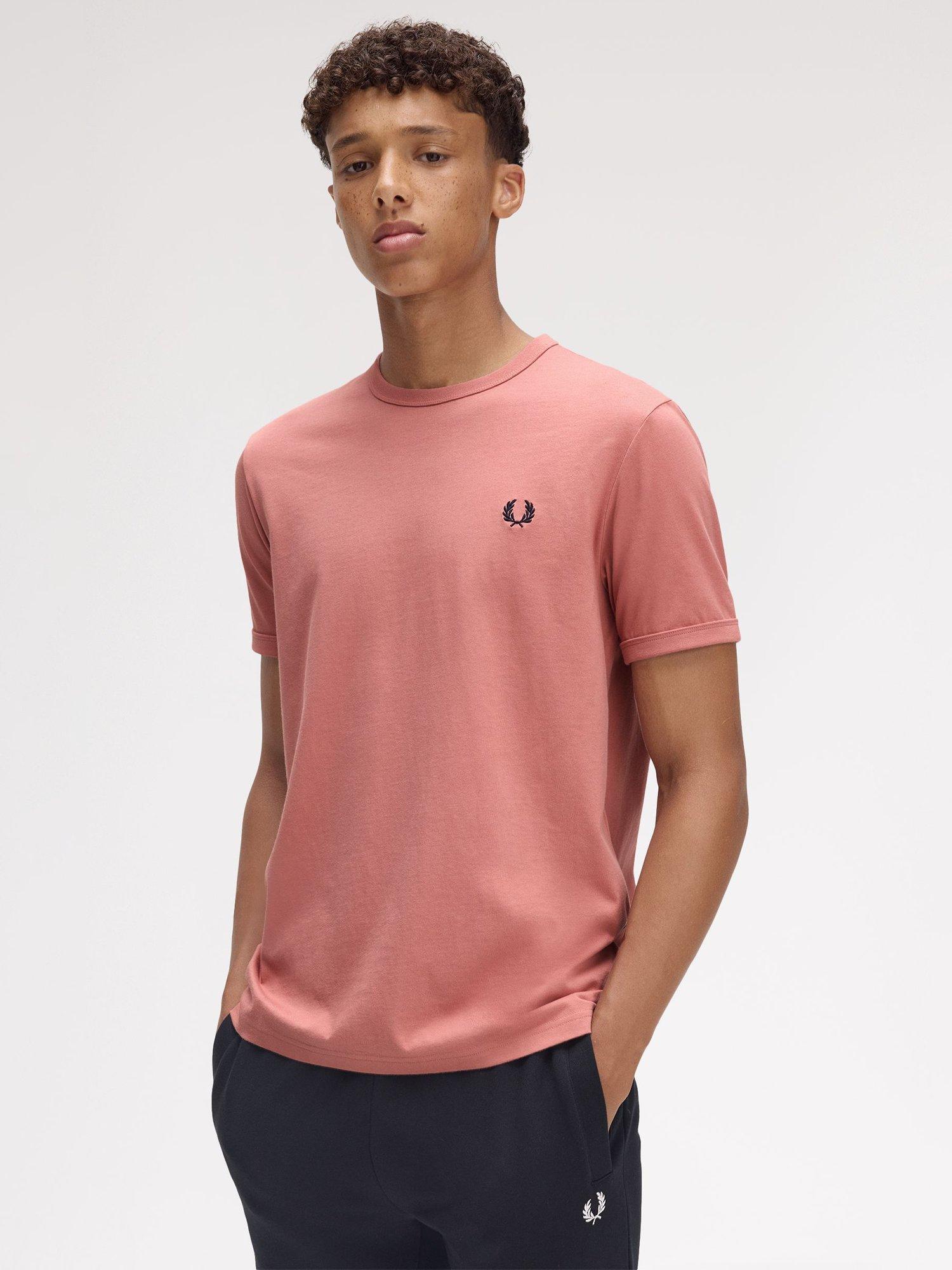 Product image 3 of 5, which shows Fred Perry Cotton Regular Fit Short Sleeve Ringer T-Shirt, Putty Pink, S