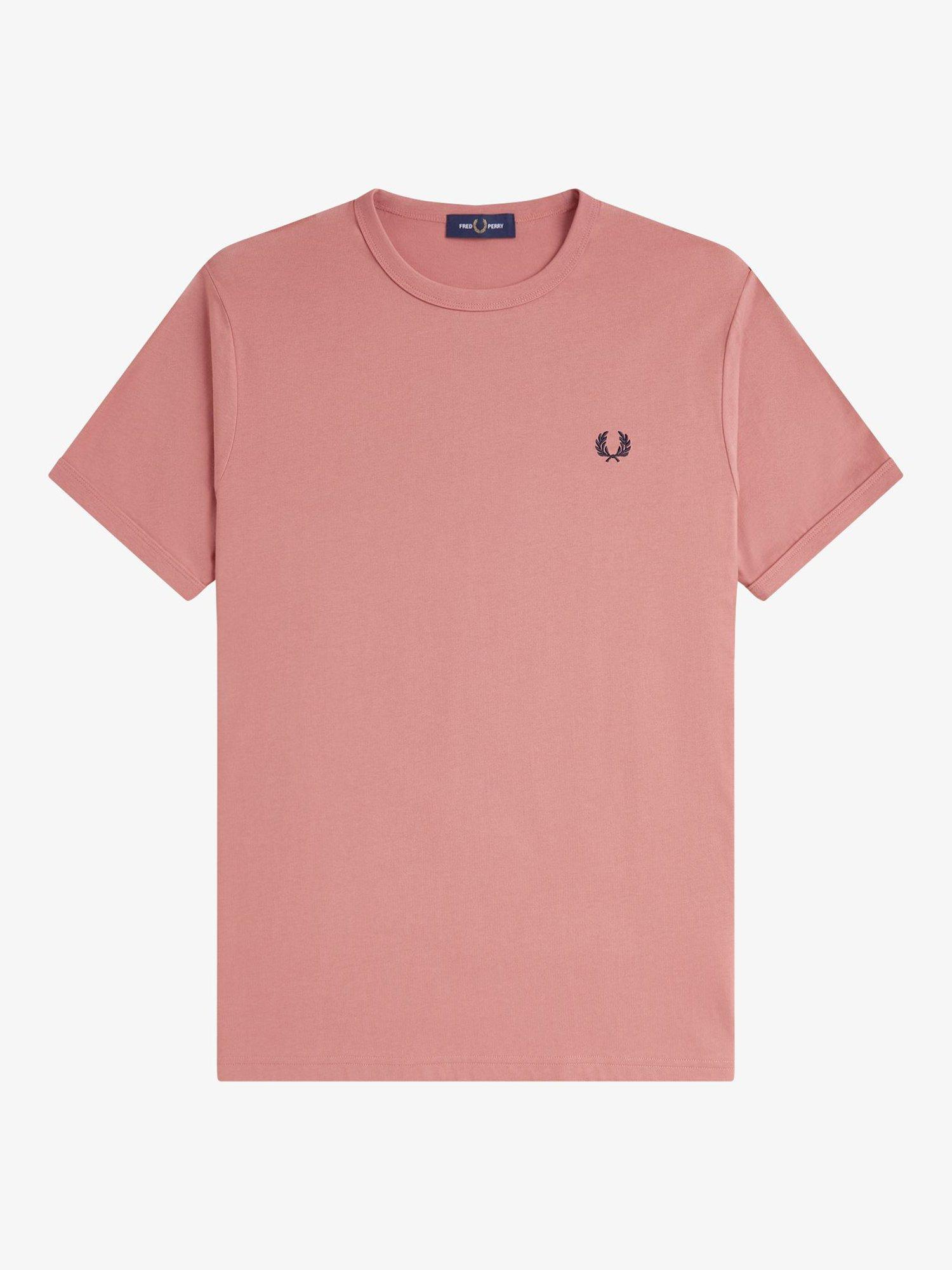 Product image 4 of 5, which shows Fred Perry Cotton Regular Fit Short Sleeve Ringer T-Shirt, Putty Pink, S