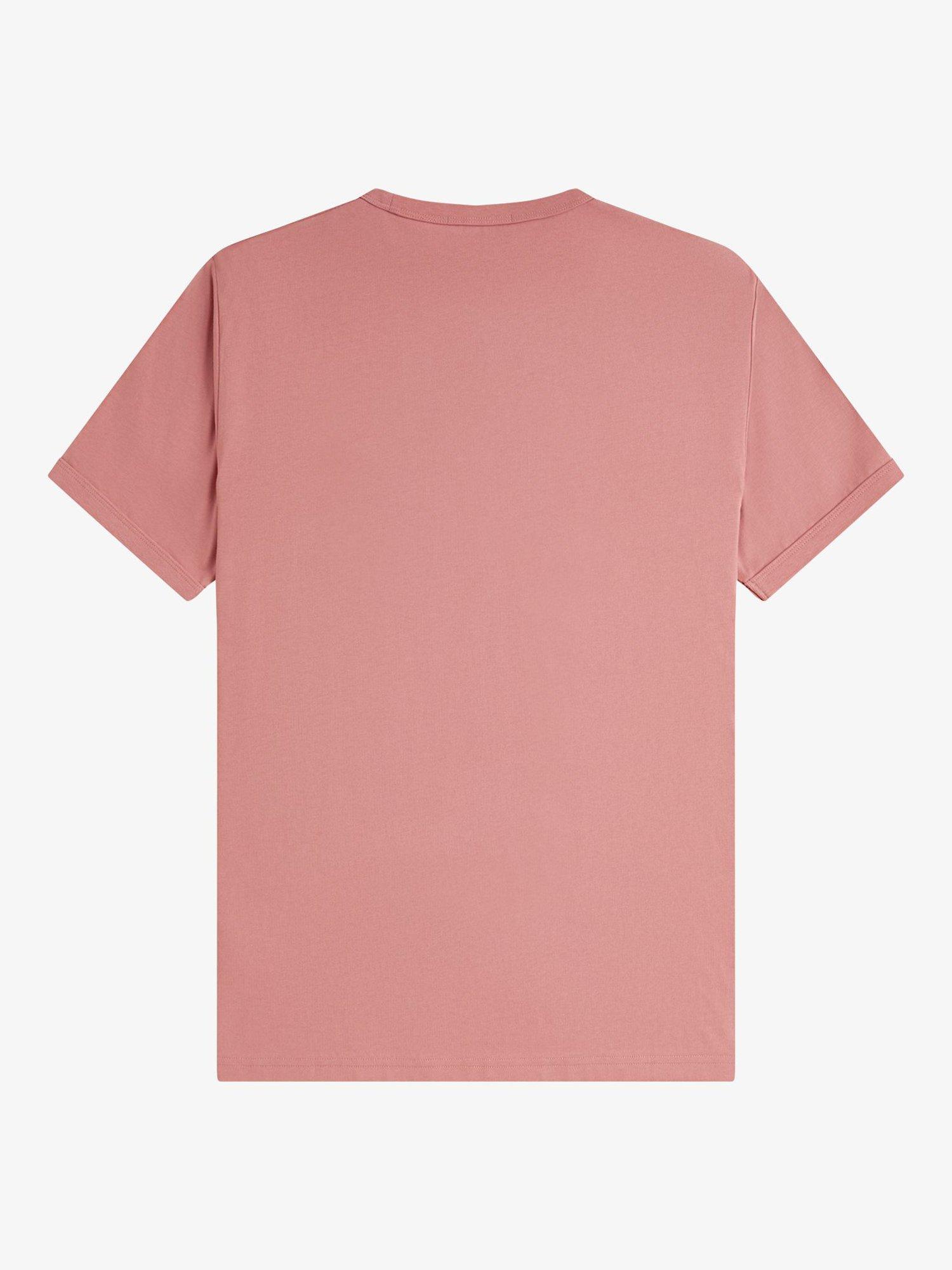 Product image 5 of 5, which shows Fred Perry Cotton Regular Fit Short Sleeve Ringer T-Shirt, Putty Pink, S