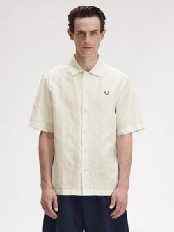 Fred Perry Linen Blend Regular Fit Jacquard Shirt, Light Ecru, Light Ecru