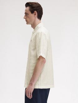 Fred Perry Linen Blend Regular Fit Jacquard Shirt, Light Ecru - view 2, Light Ecru