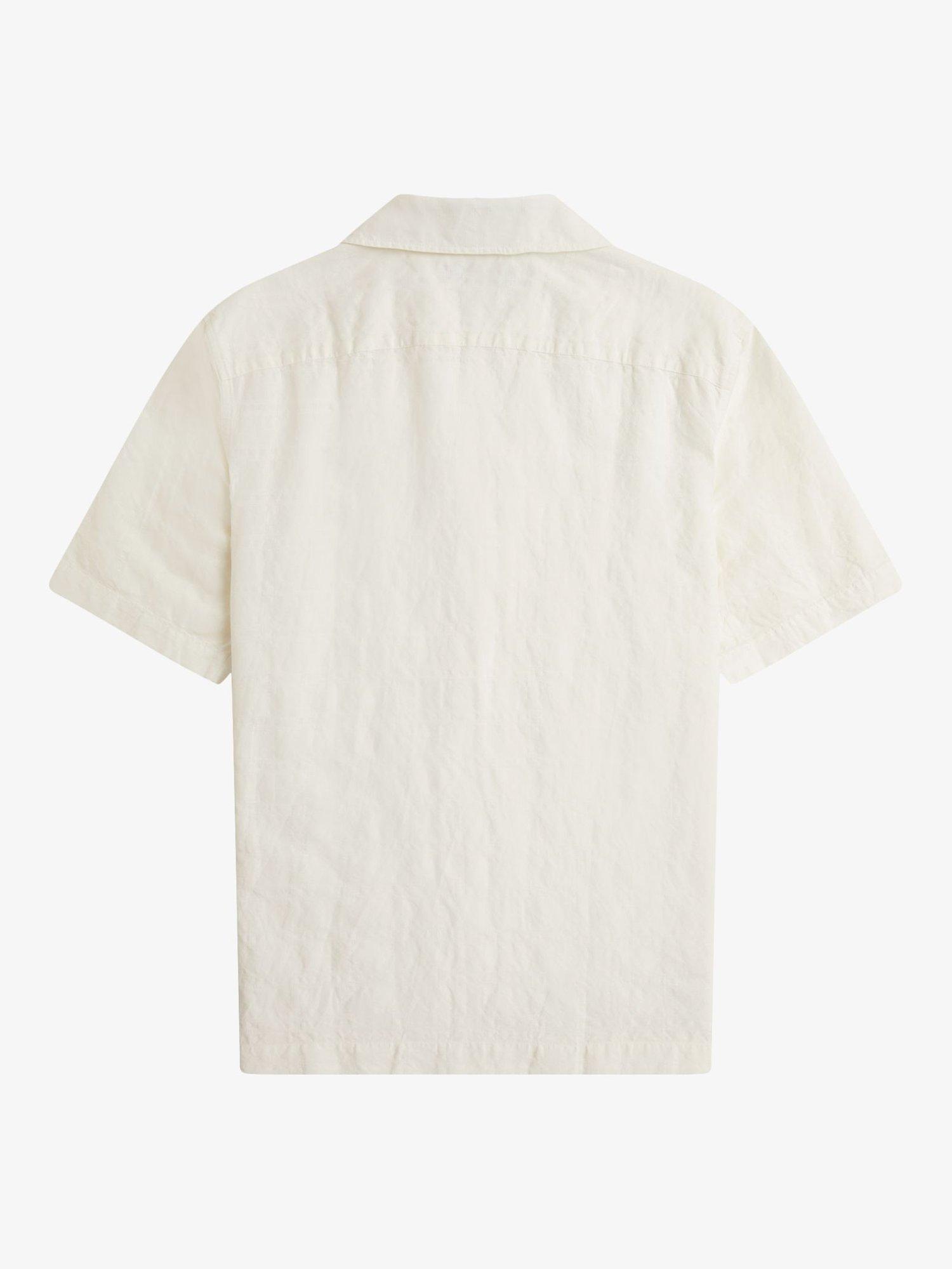 Product image 5 of 5, which shows Fred Perry Linen Blend Regular Fit Jacquard Shirt, Light Ecru, S