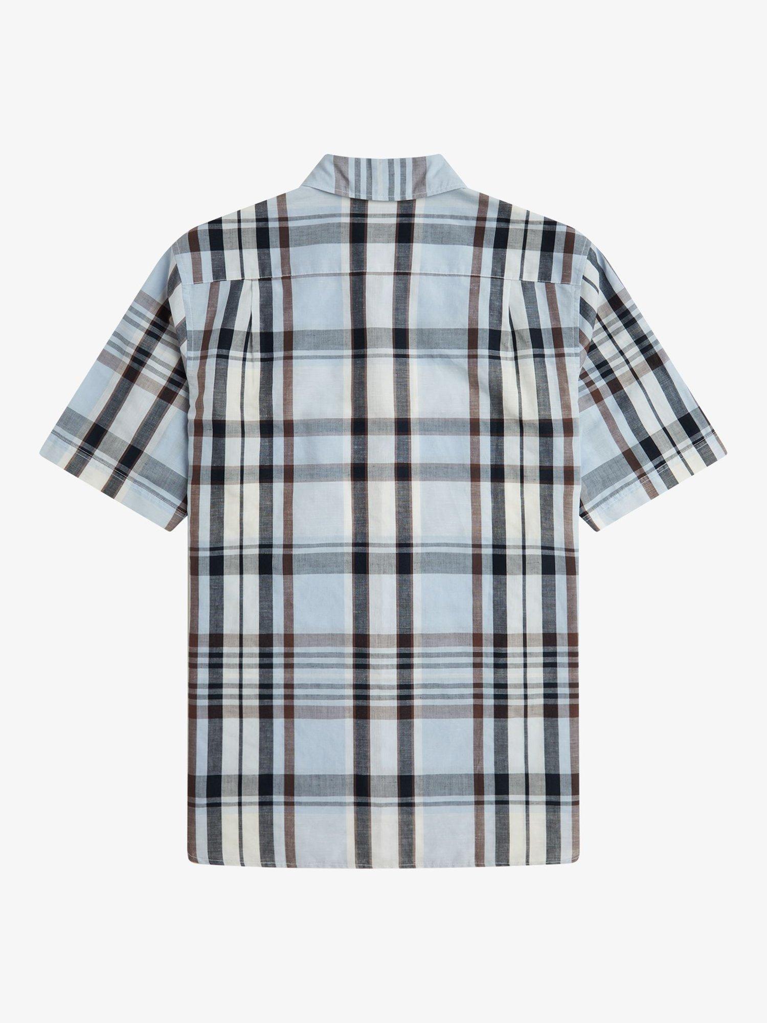 Product image 5 of 5, which shows Fred Perry Linen Blend Regular Fit Madras Check Shirt, Light Smoke, S
