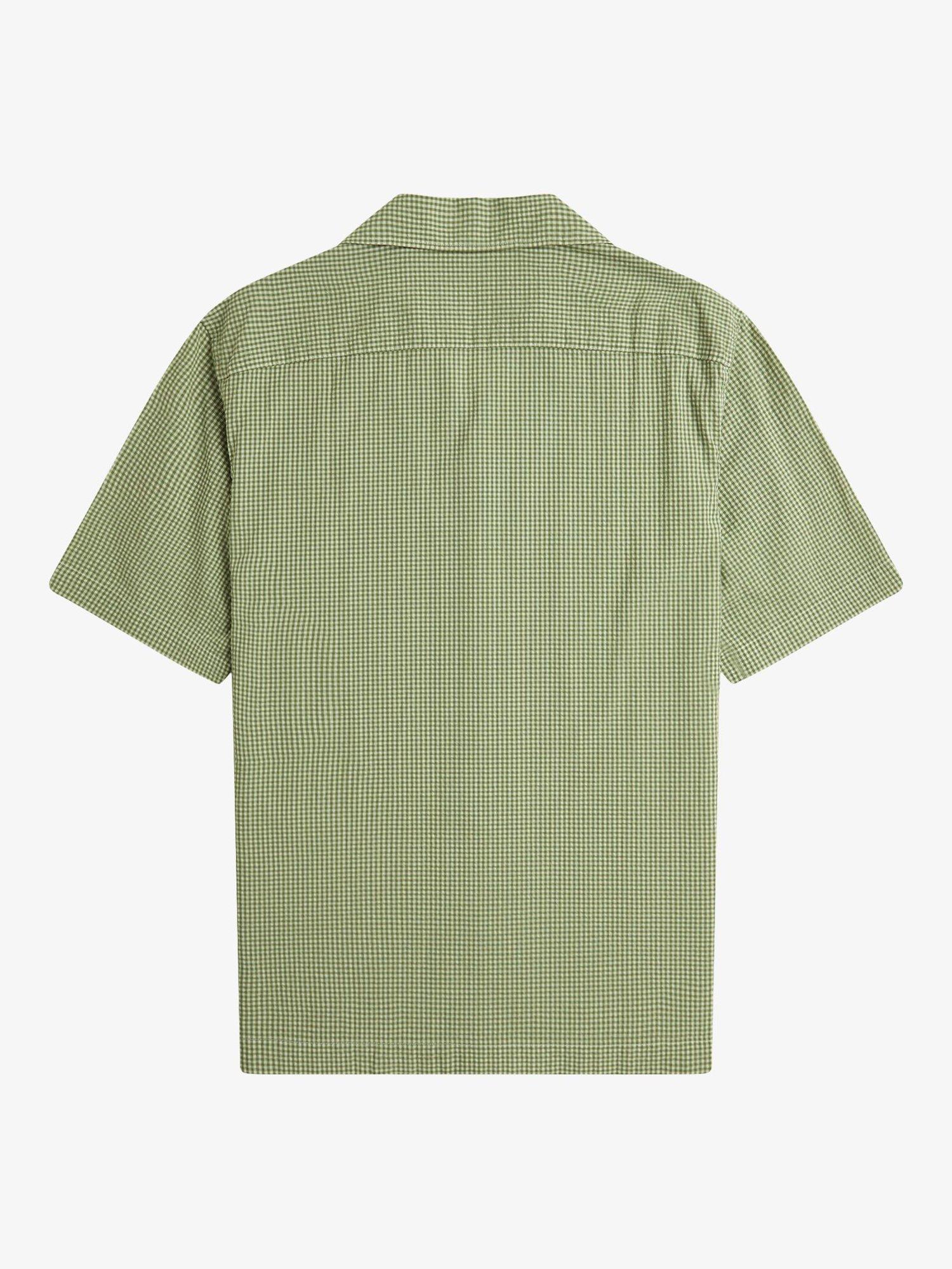 Product image 5 of 5, which shows Fred Perry Cotton Blend Regular Fit Revere Collar Check Shirt, Olive Mint, S