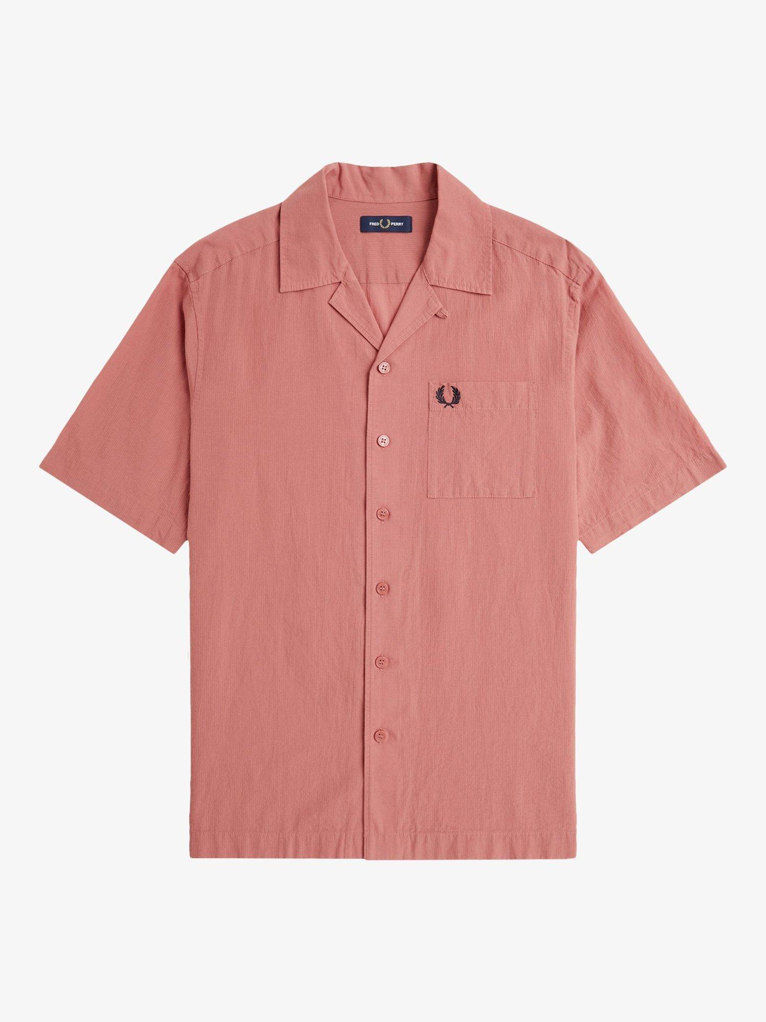 Product image 4 of 5, which shows Fred Perry Textured Cotton Regular Fit Revere Collar Shirt, Putty Pink, S