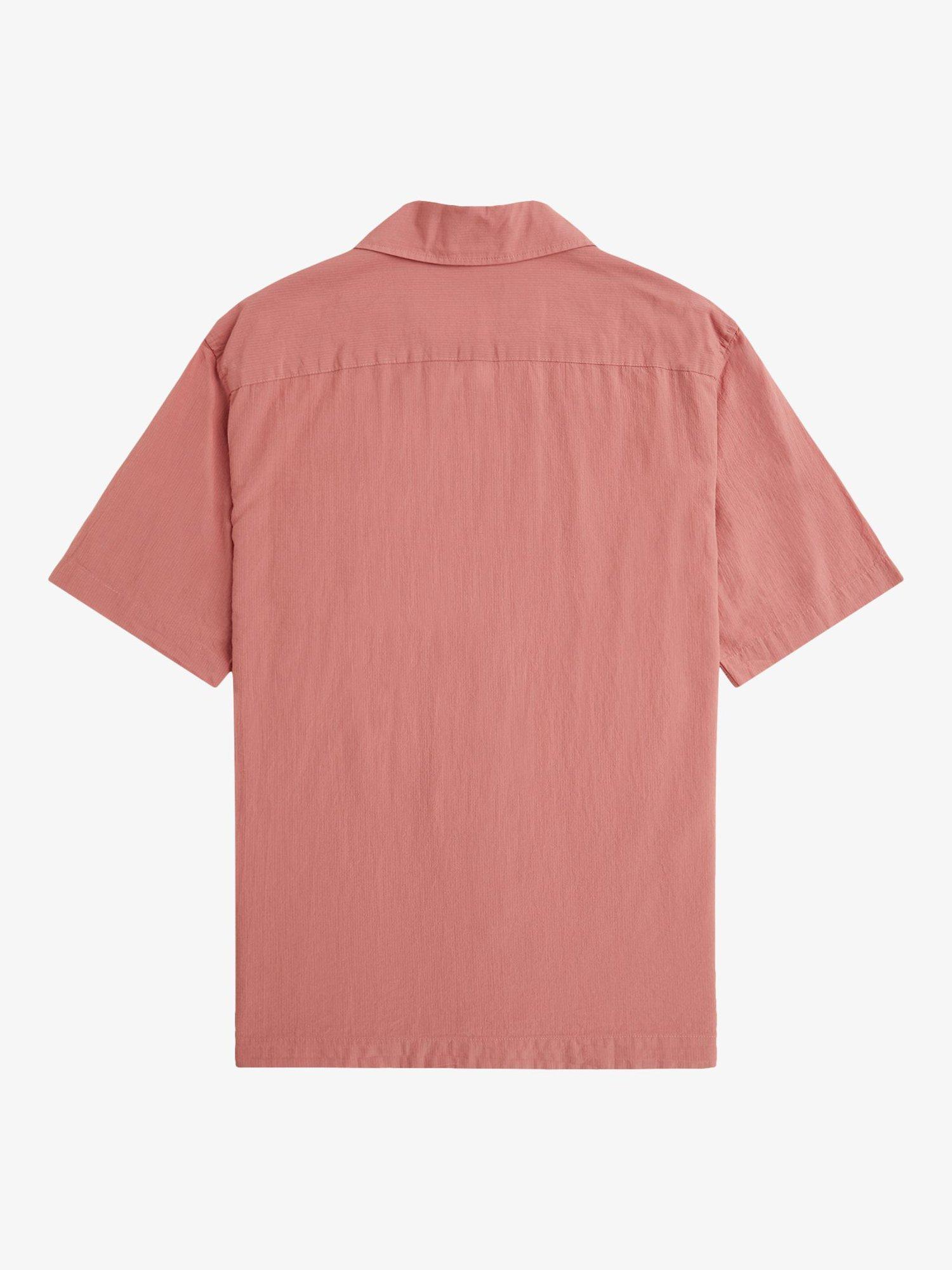 Product image 5 of 5, which shows Fred Perry Textured Cotton Regular Fit Revere Collar Shirt, Putty Pink, S