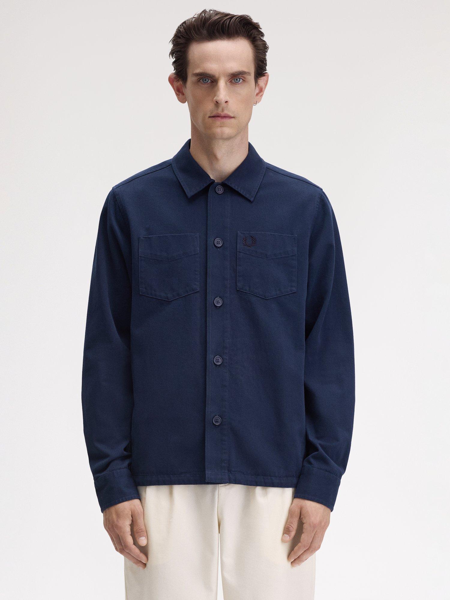 Product image 1 of 5, which shows Fred Perry Cotton Regular Fit Twill Overshirt, Tennis Blue, S