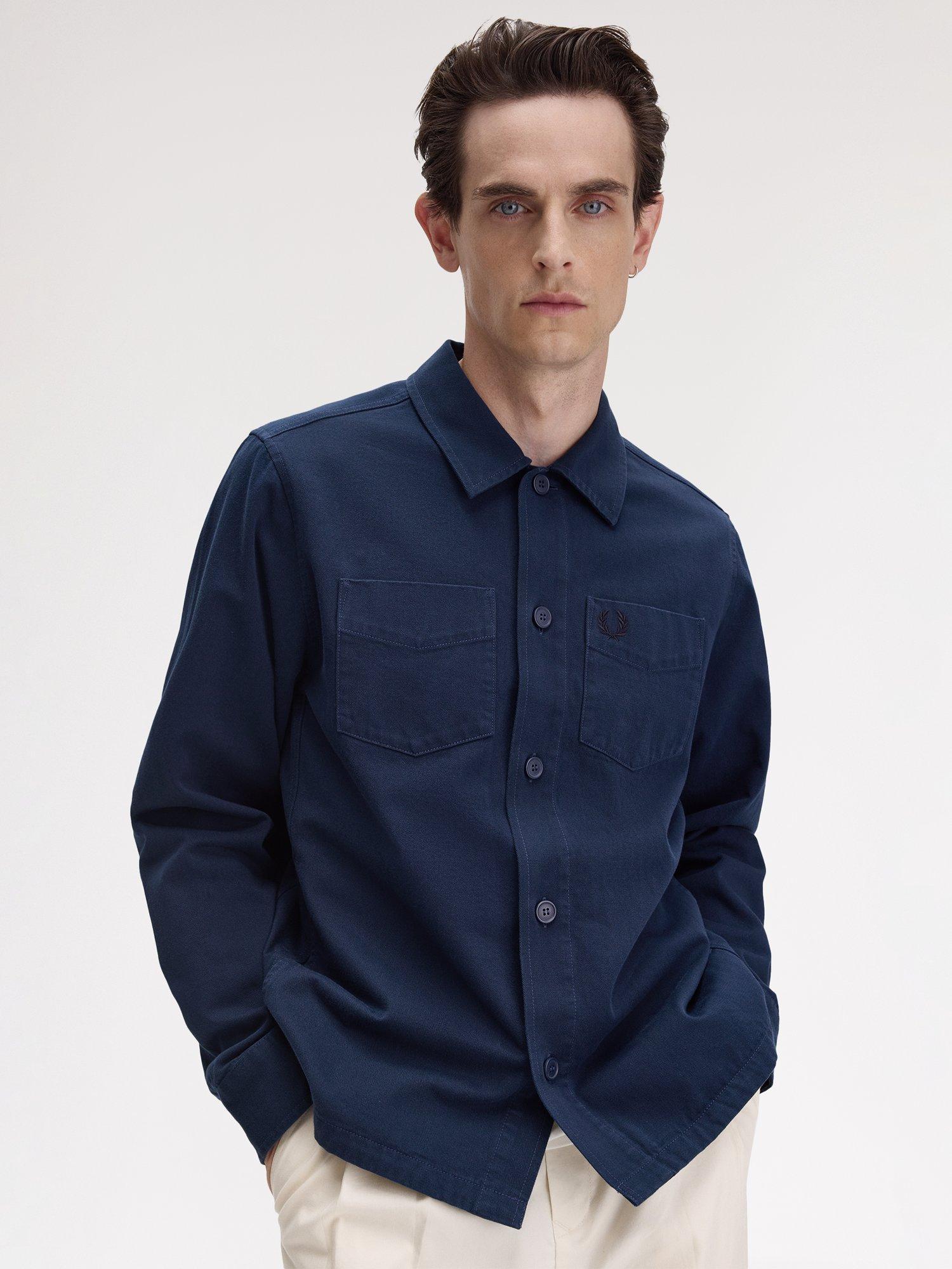 Product image 3 of 5, which shows Fred Perry Cotton Regular Fit Twill Overshirt, Tennis Blue, S