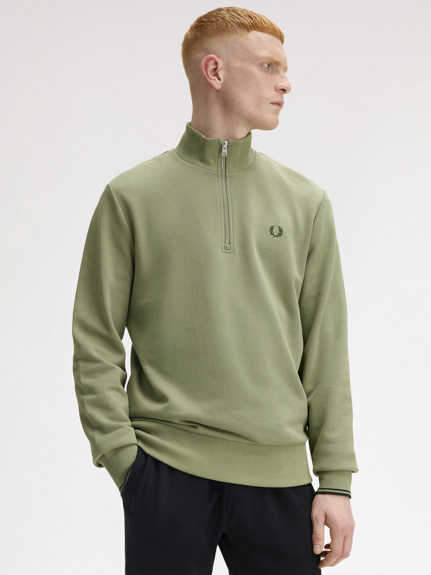 Fred Perry Half-Zip Cotton Sweatshirt, Olive Mint
