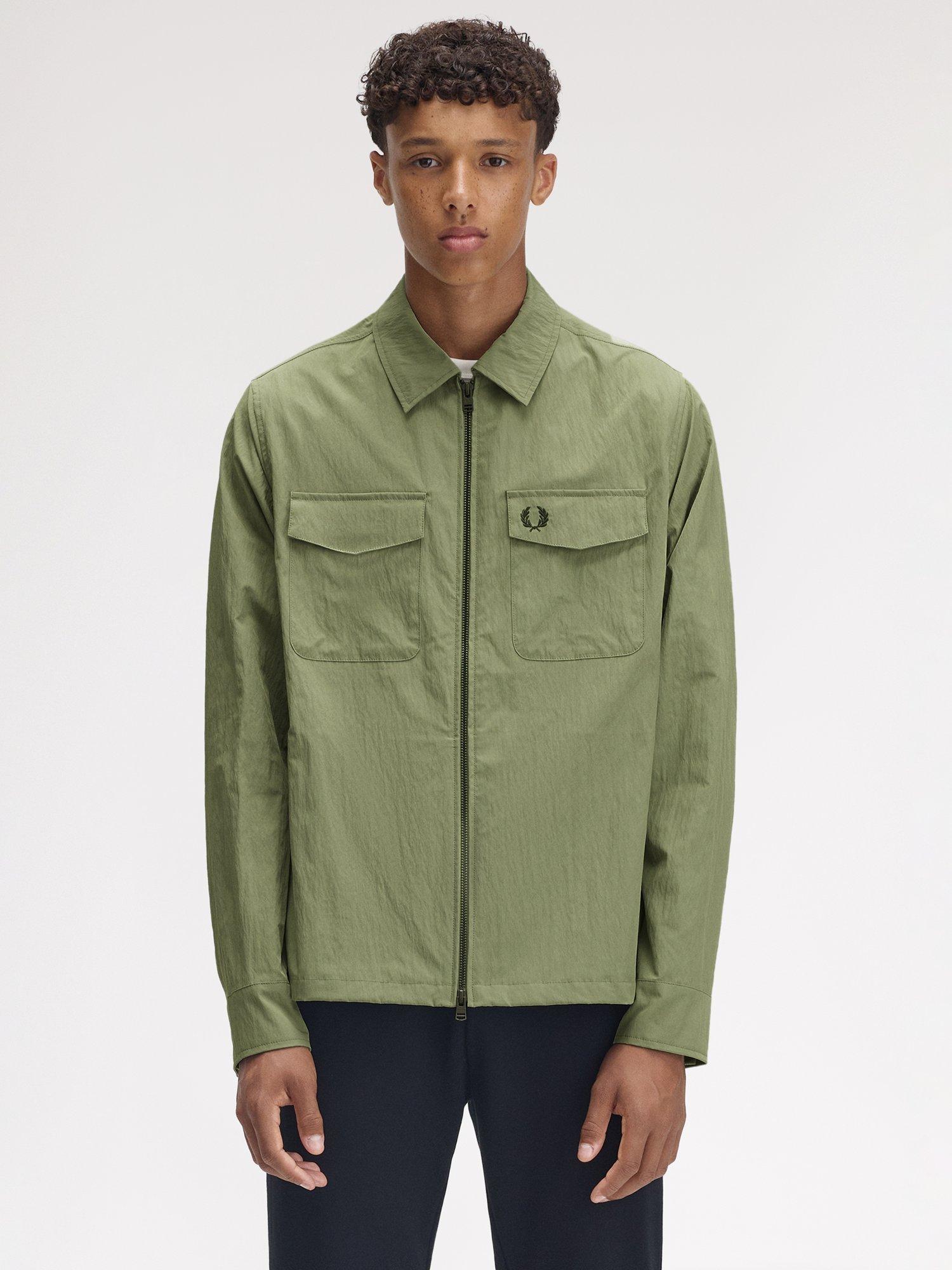 FRED PERRY☆ Half Zip Sweatshirt OLIVE MINT Fred Perry Zip-Through Overshirt, Olive Mint