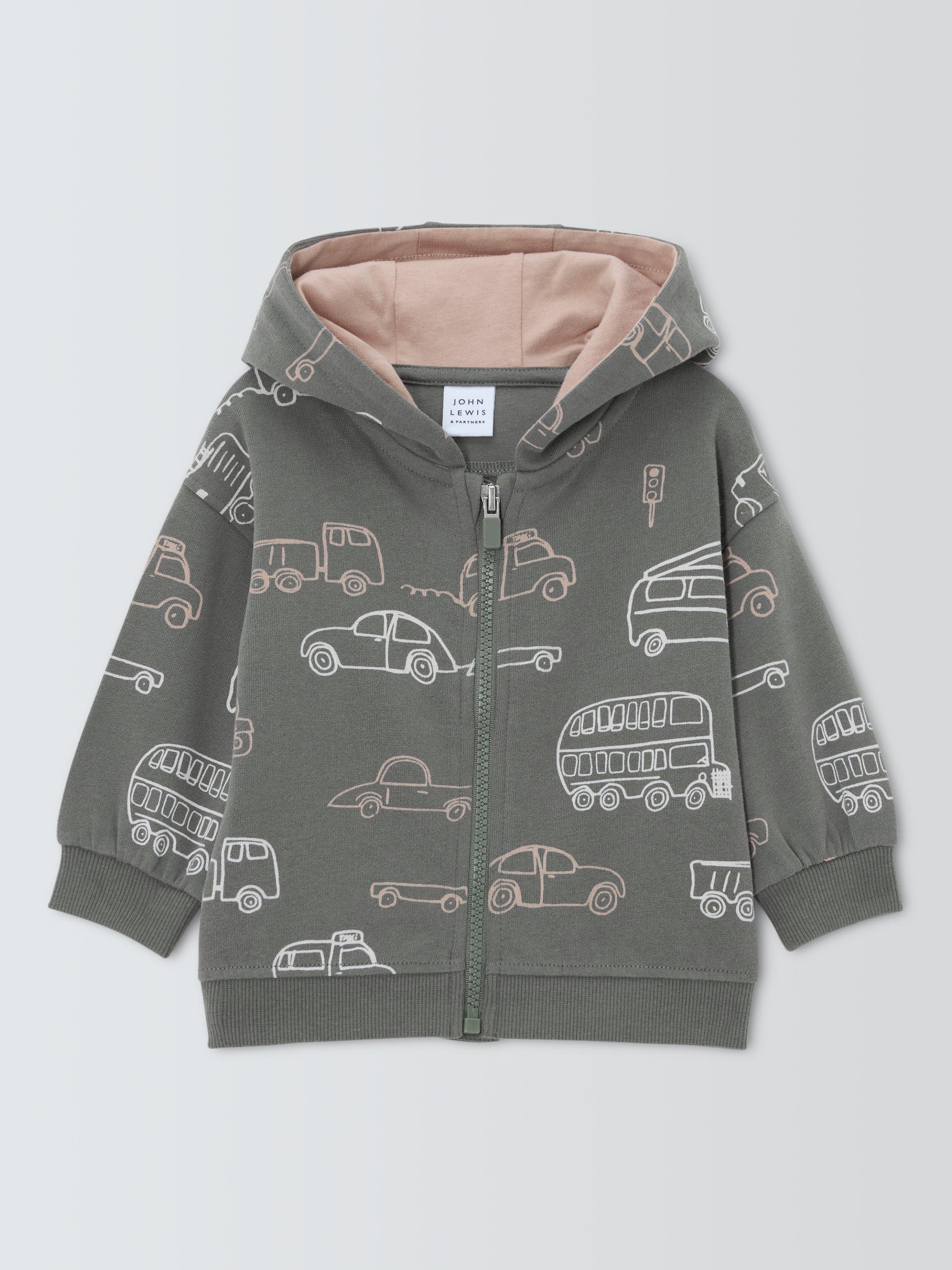 Product image 1 of 3, which shows John Lewis Baby Transport Zip Up Hoodie, Green, 0-3 months