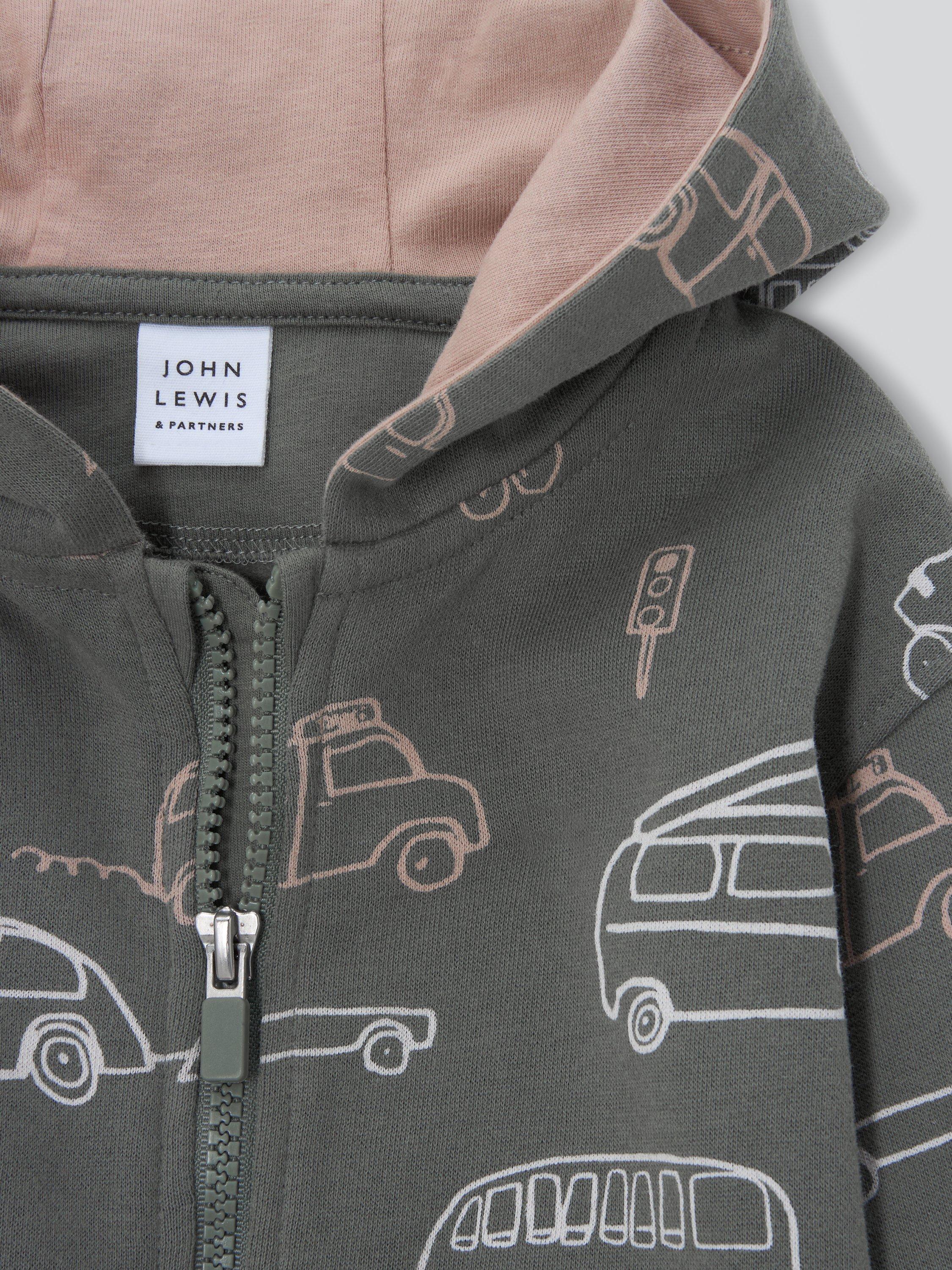 Product image 3 of 3, which shows John Lewis Baby Transport Zip Up Hoodie, Green, 0-3 months