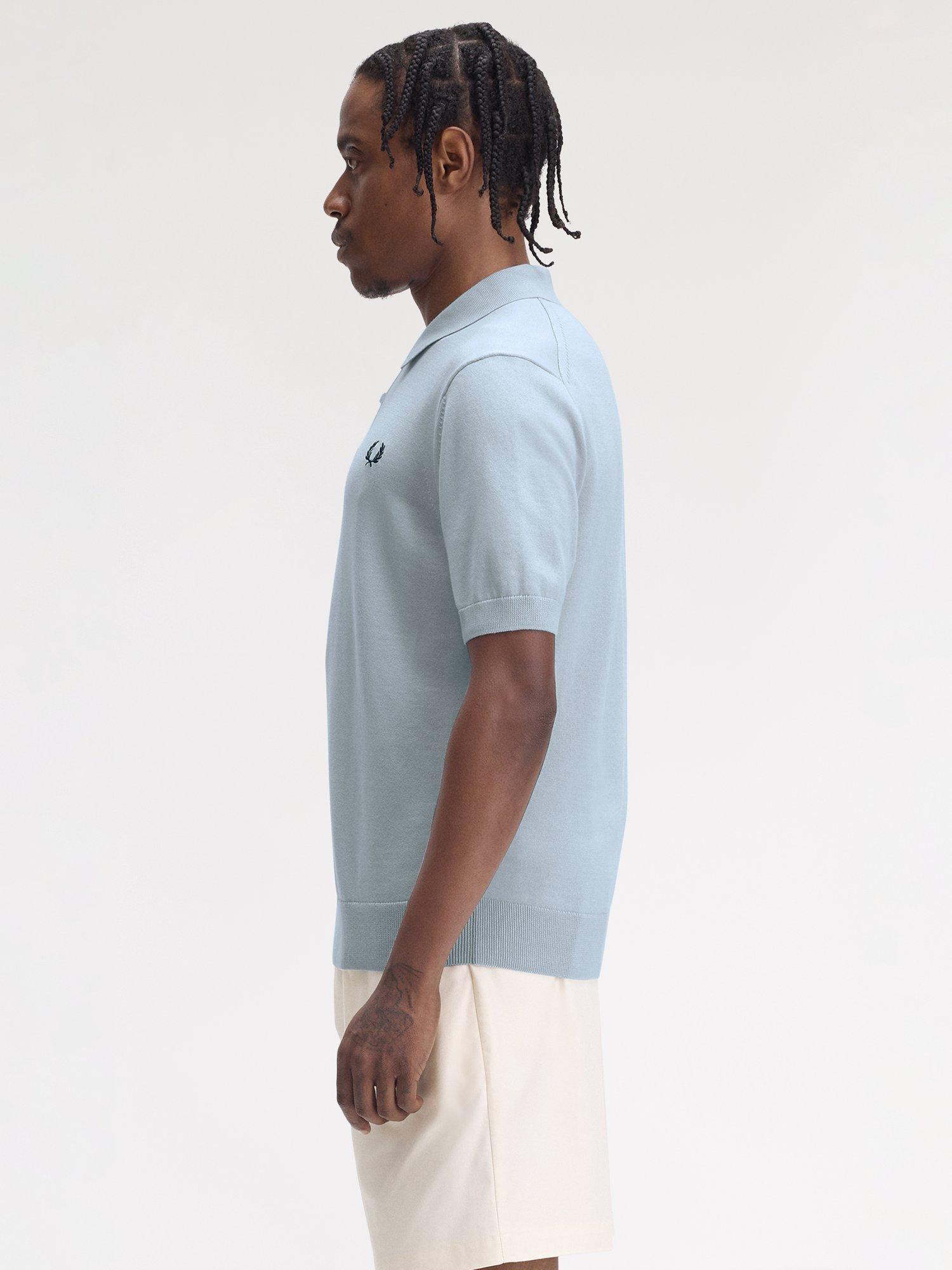 Product image 2 of 5, which shows Fred Perry Cotton Regular Fit Short Sleeve Knitted Polo Shirt, Light Smoke, S