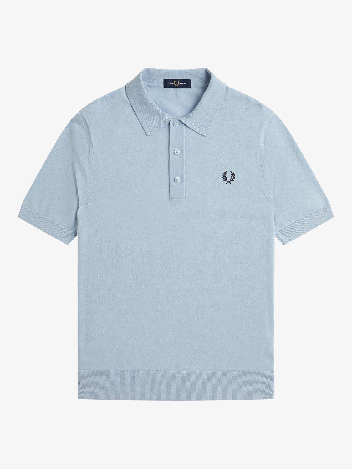 Product image 4 of 5, which shows Fred Perry Cotton Regular Fit Short Sleeve Knitted Polo Shirt, Light Smoke, S